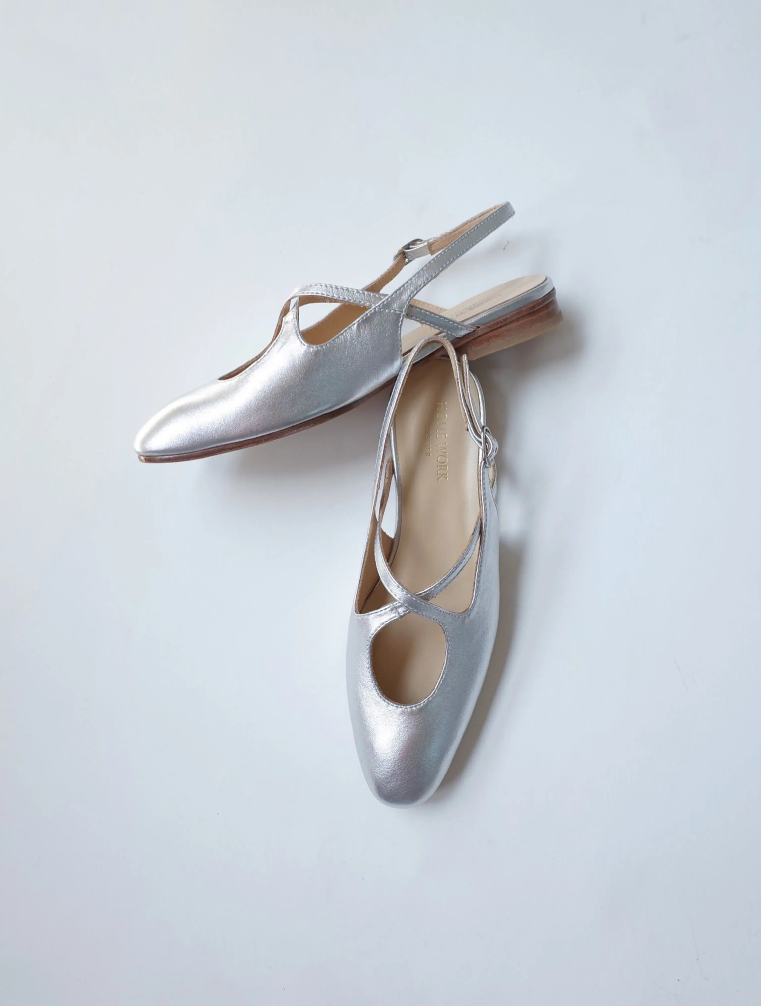 Silver Metallic Cross Strap Flats - Image 3