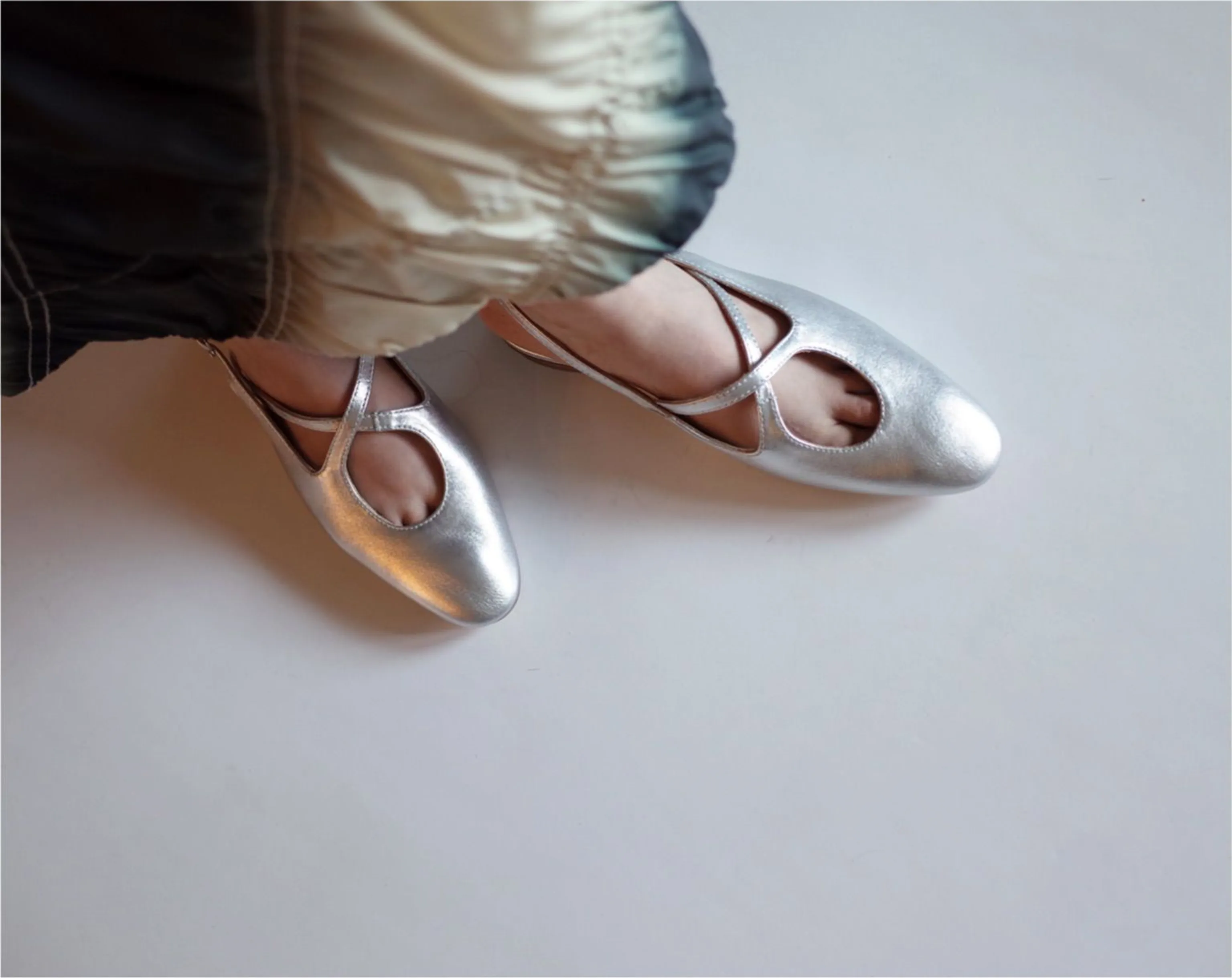 Silver Metallic Cross Strap Flats - Image 4