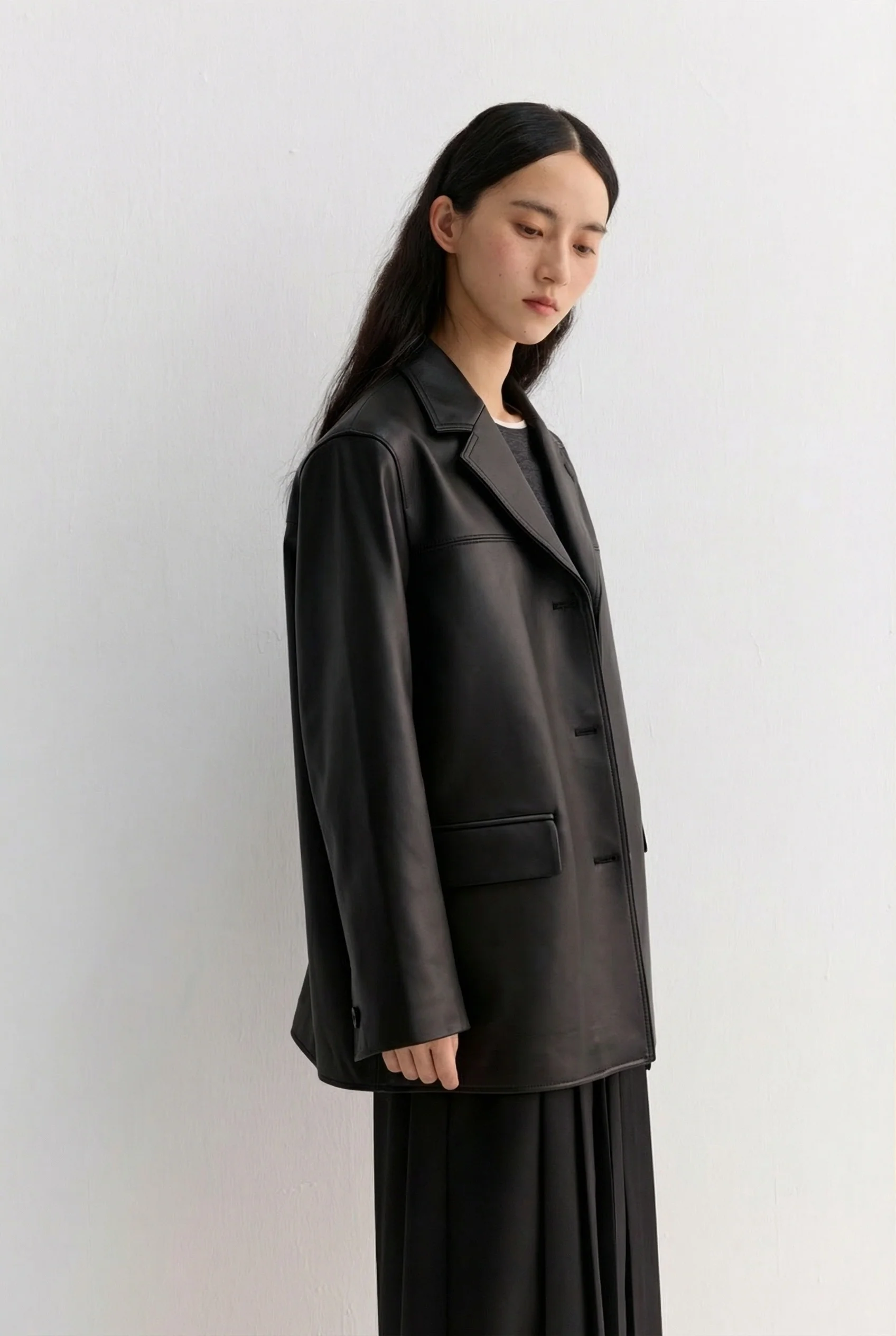 Single-Breasted Leather Jacket - Image 3