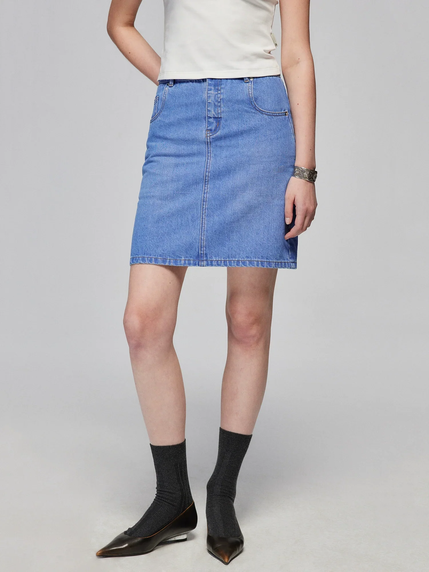 Sky Blue Washed Denim Mini Skirt - Image 4