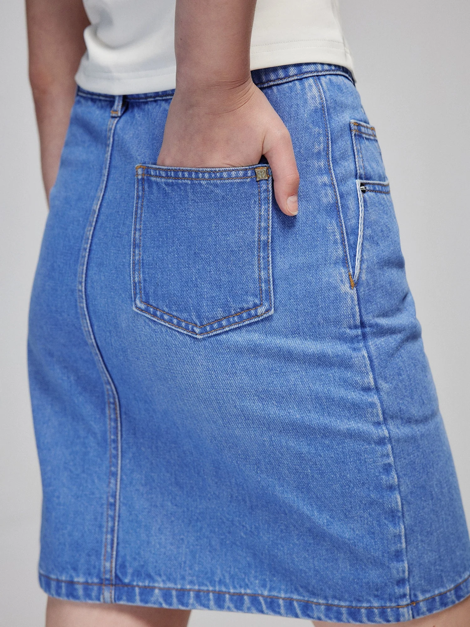 Sky Blue Washed Denim Mini Skirt - Image 5