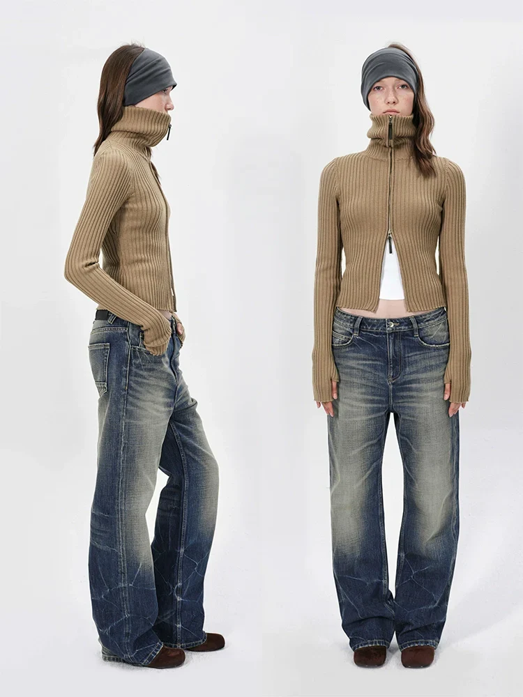 Slim Ribbed Wool Turtleneck Cardigan - Image 3