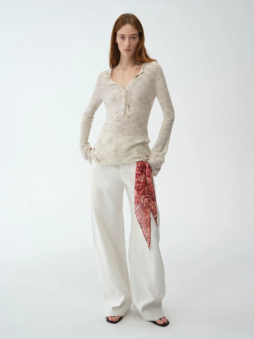 Slub Sequin Henley - Image 2
