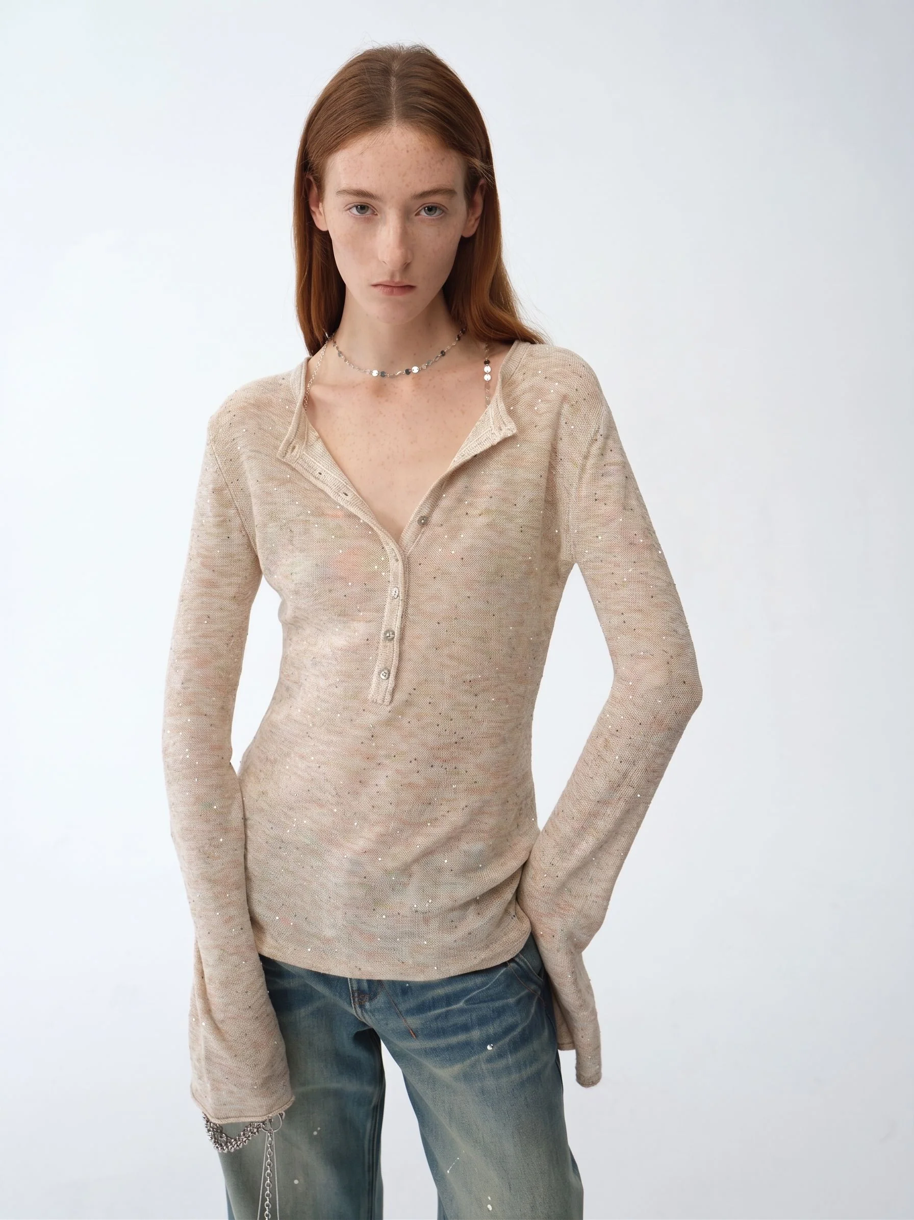 Slub Sequin Henley - Image 4