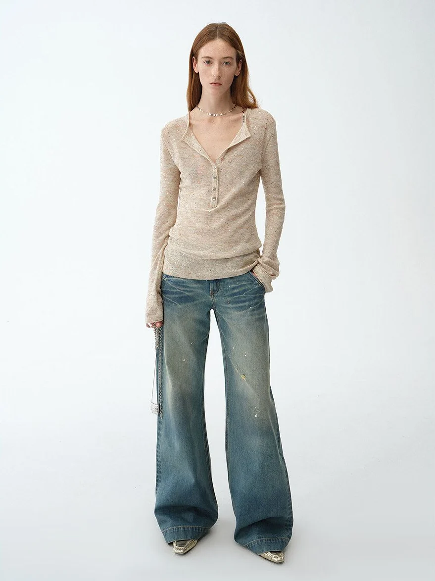Slub Sequin Henley - Image 5