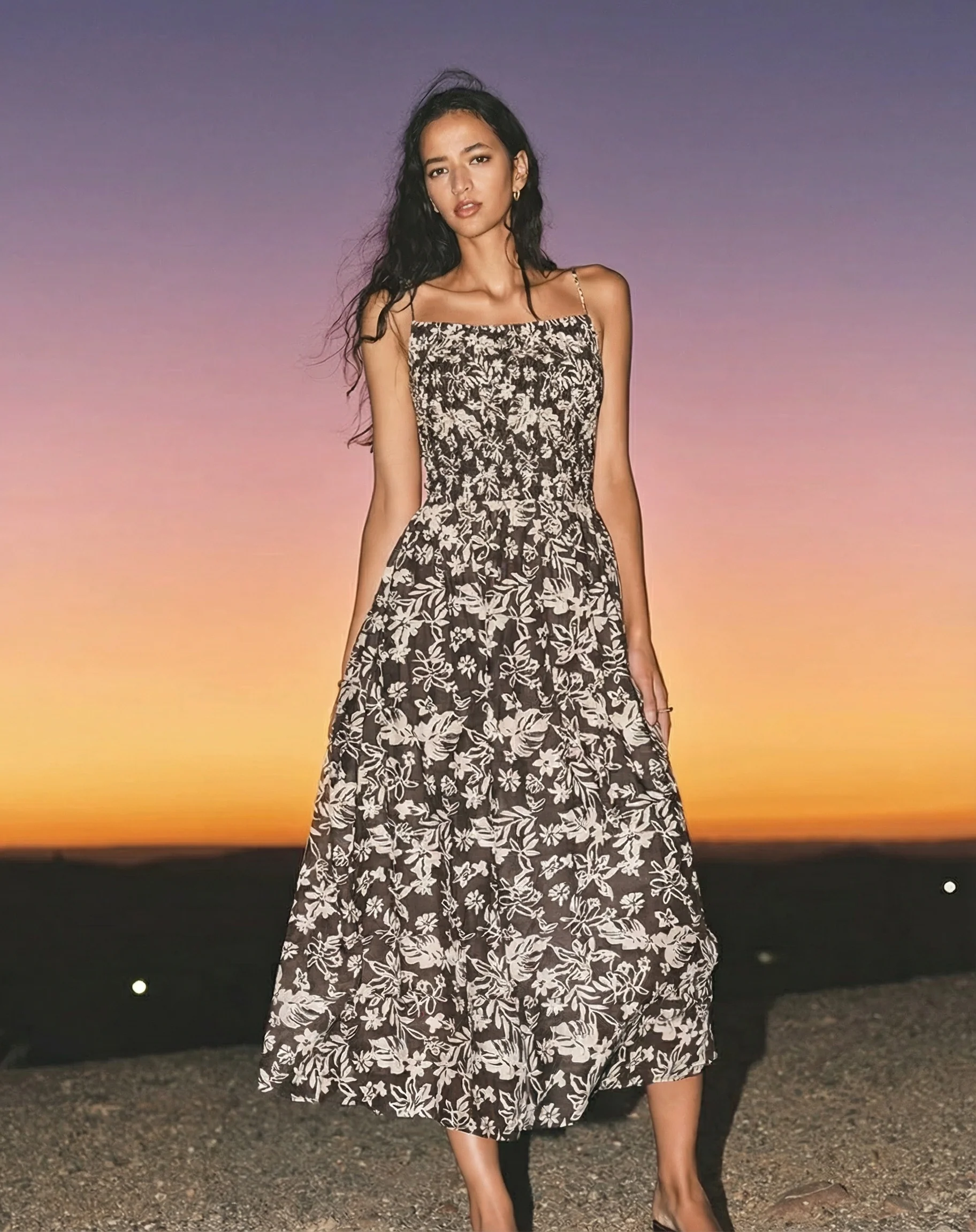 Smocked Floral Midi Dress