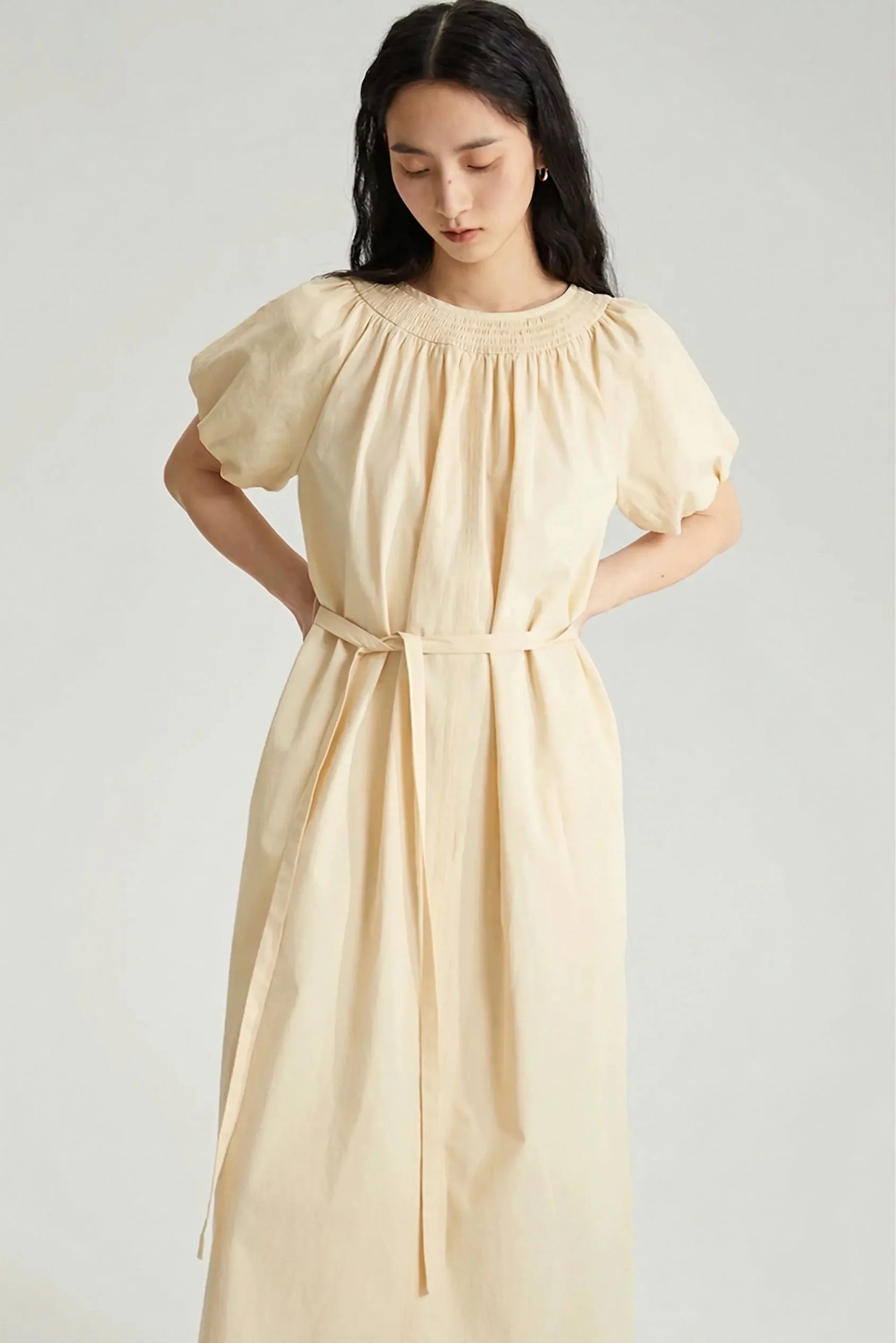 Smocked Yoke Midi Dress