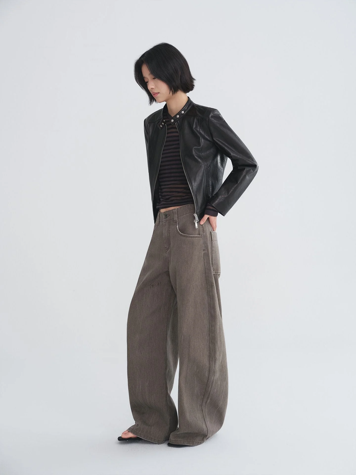 Snap-Collar Leather Jacket - Image 2