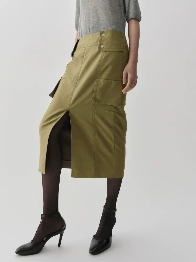 Snap-Tab Cargo Midi Skirt