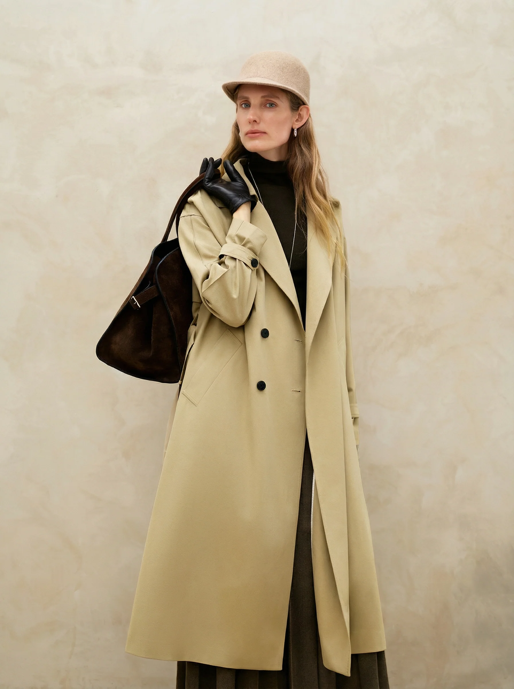 Soft Sheen Wool-Acetate Trench Coat - Image 3