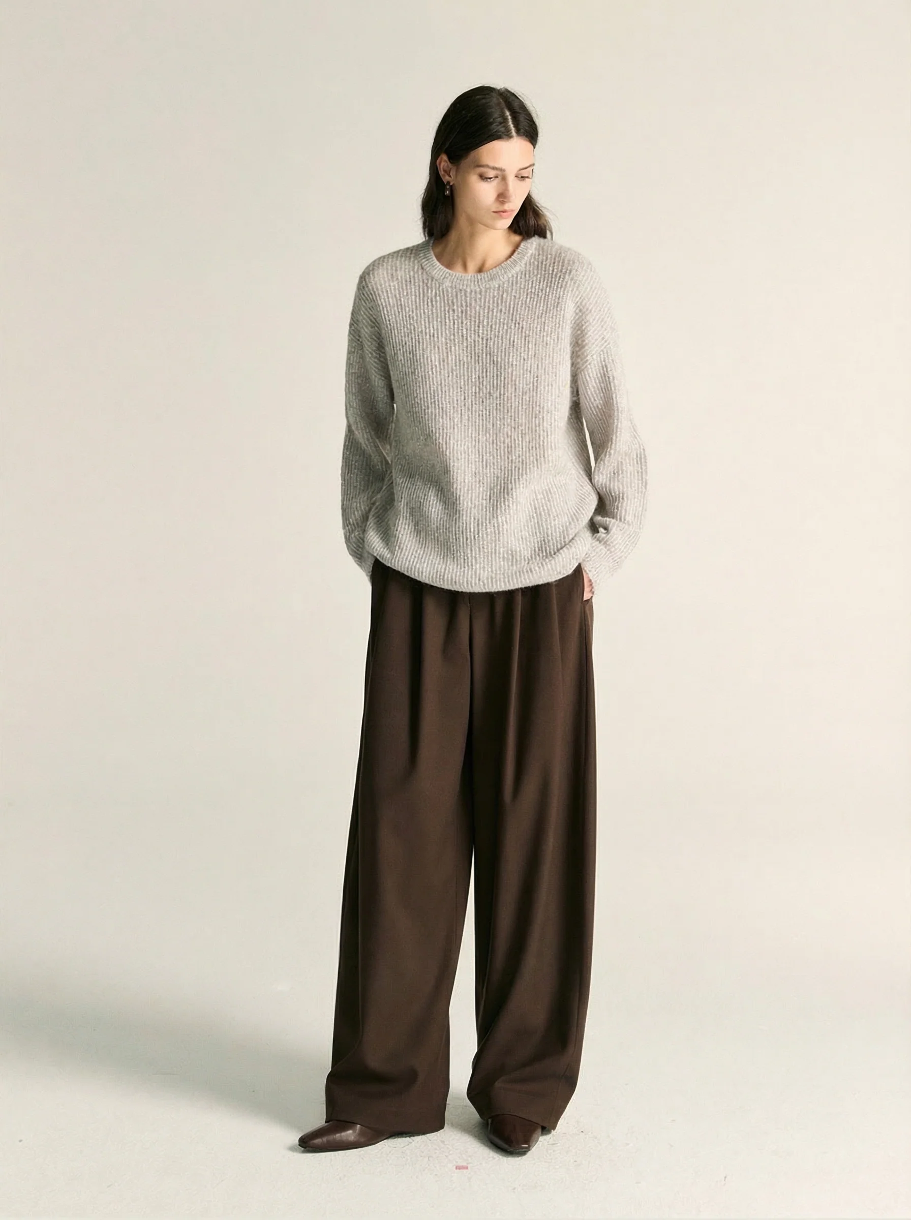 Speckled Mohair Rib Crewneck Sweater - Image 2