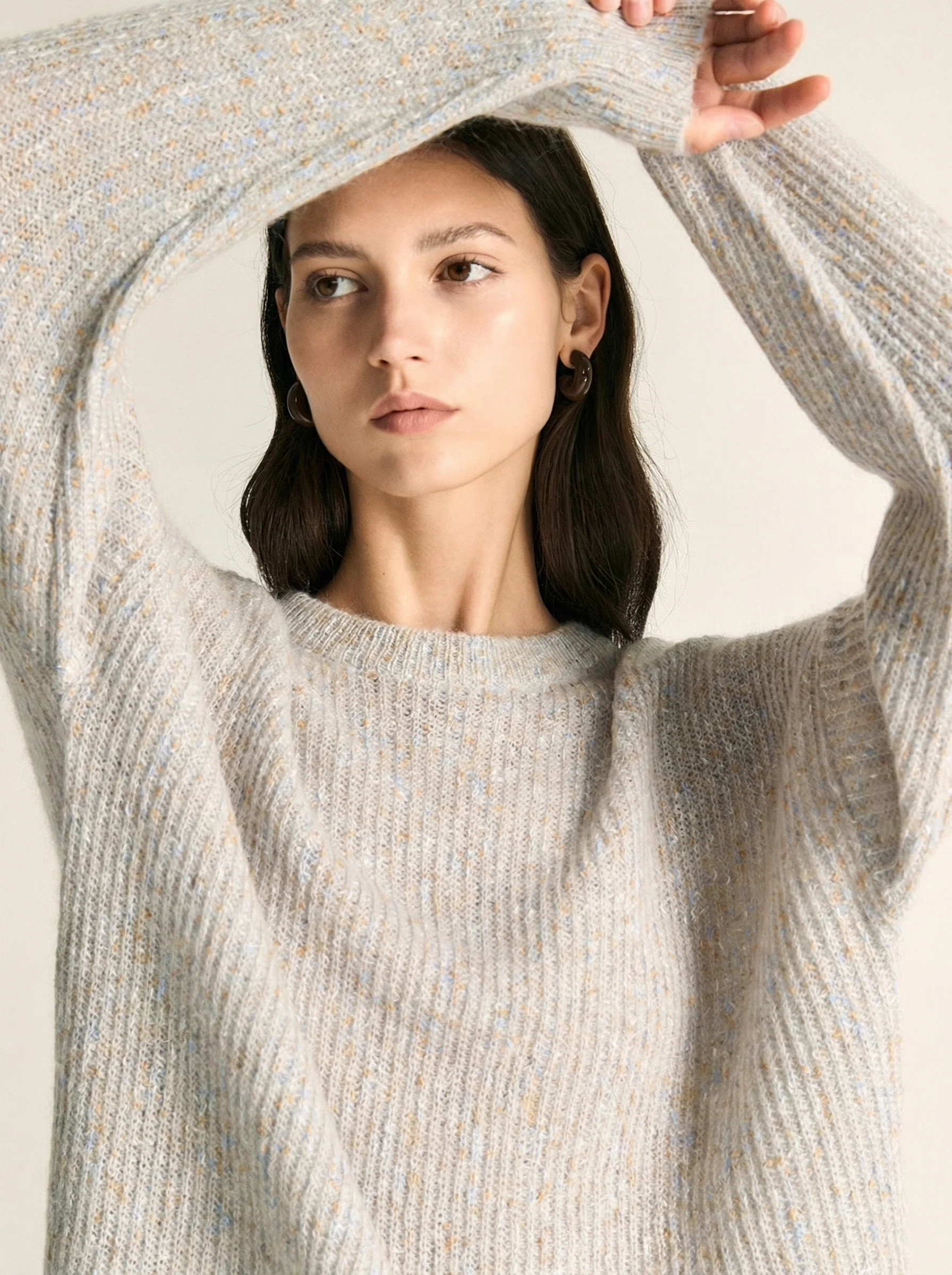Speckled Mohair Rib Crewneck Sweater - Image 5