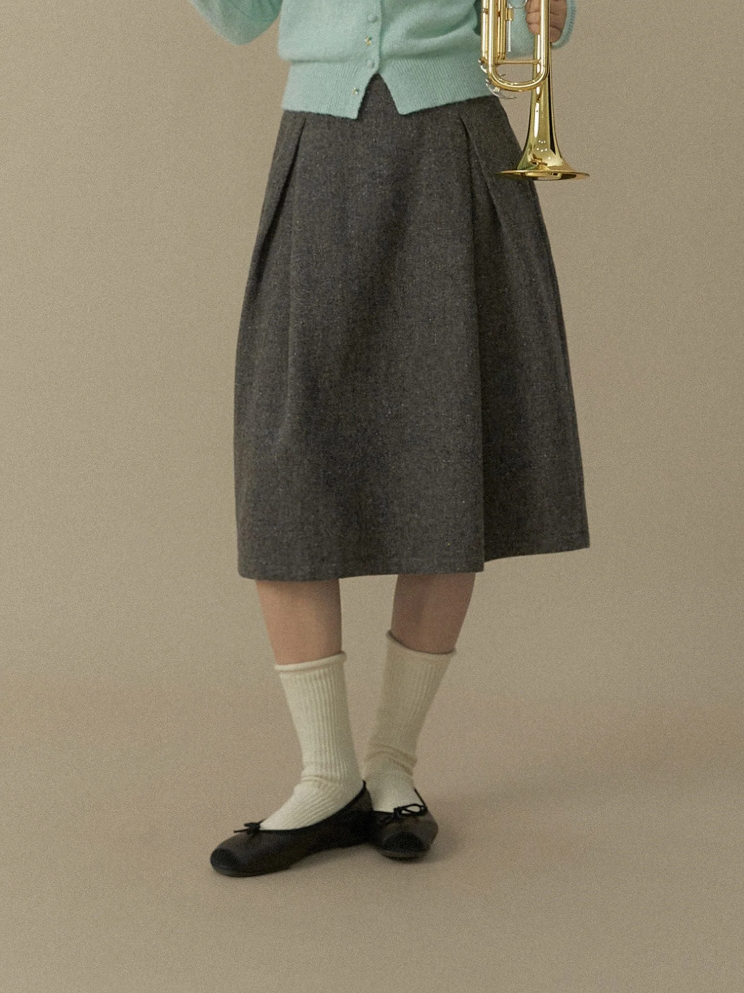 Speckled Pleated Midi Skirt