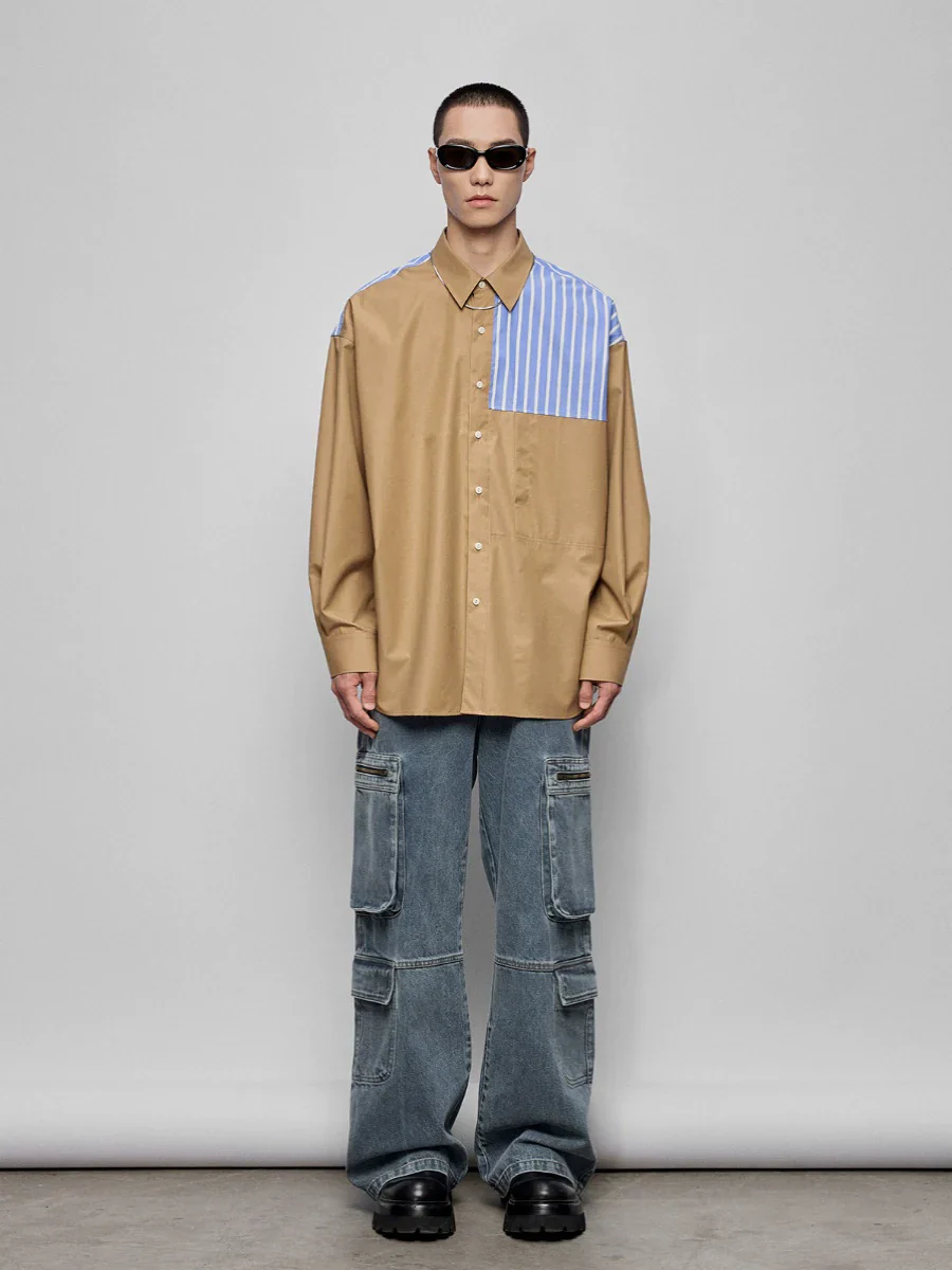 Split Contrast Patchwork Shirt