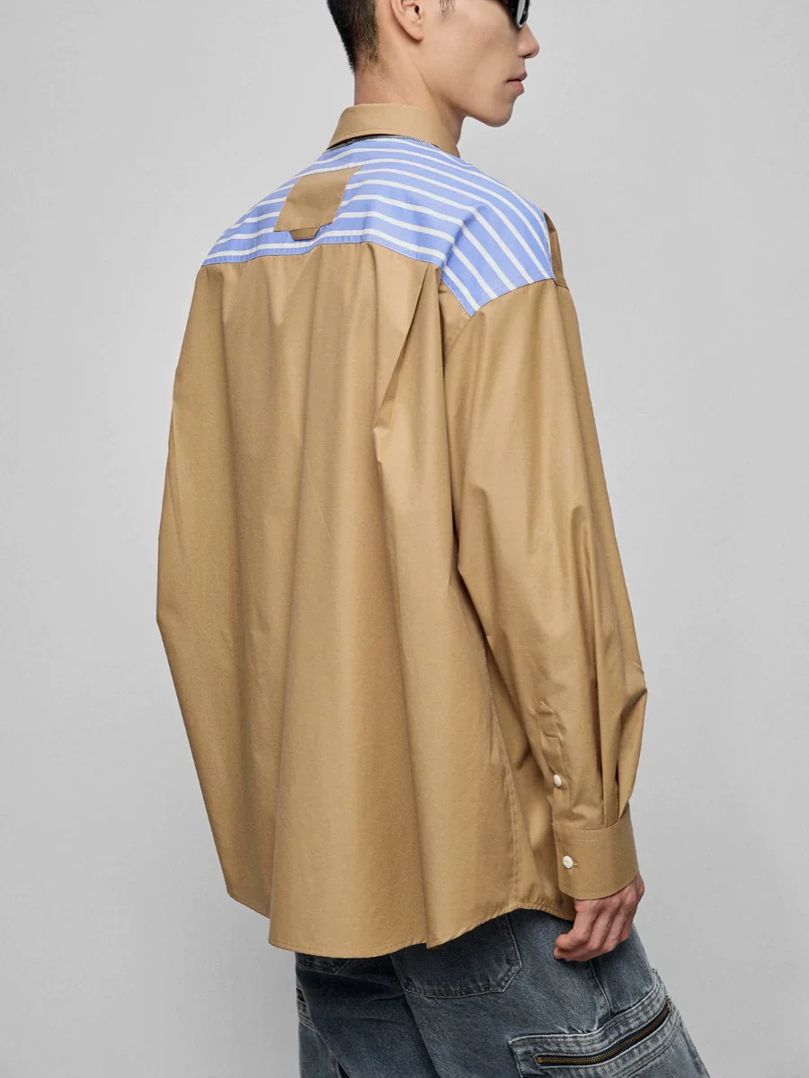 Split Contrast Patchwork Shirt - Image 2