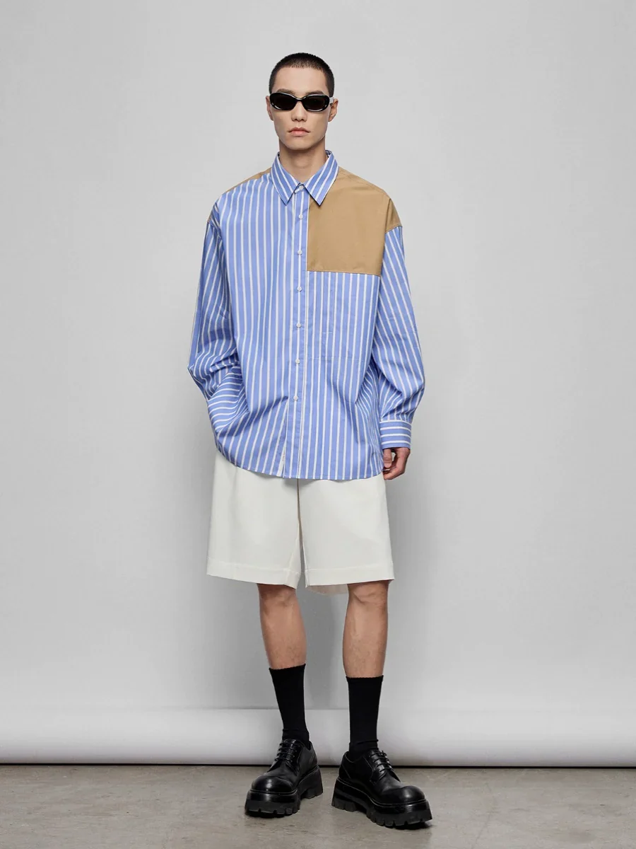 Split Contrast Patchwork Shirt - Image 3