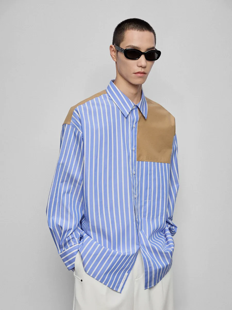Split Contrast Patchwork Shirt - Image 4
