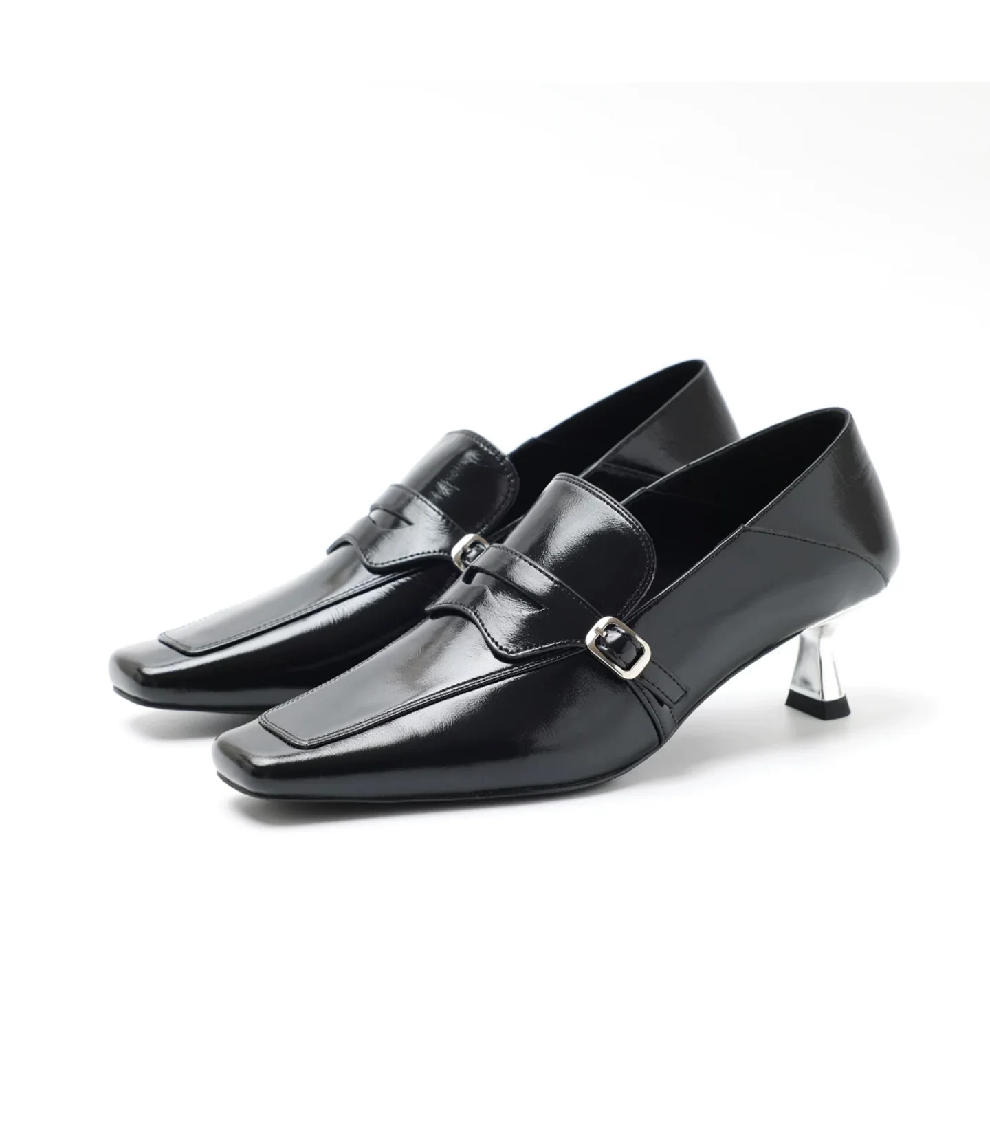 Square-Toe Buckle Loafers