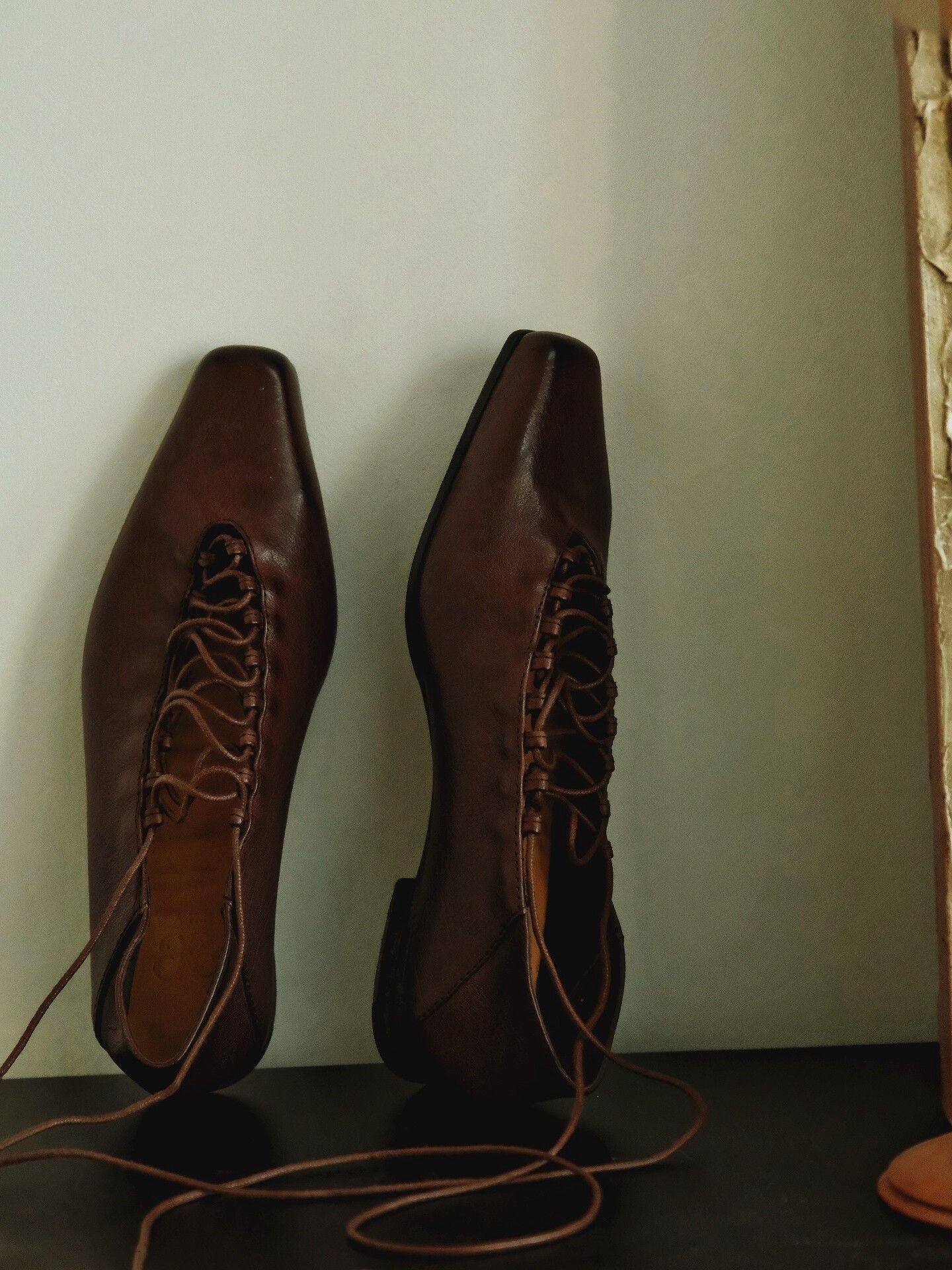 Square-Toe Lace-Up Flats - Image 4