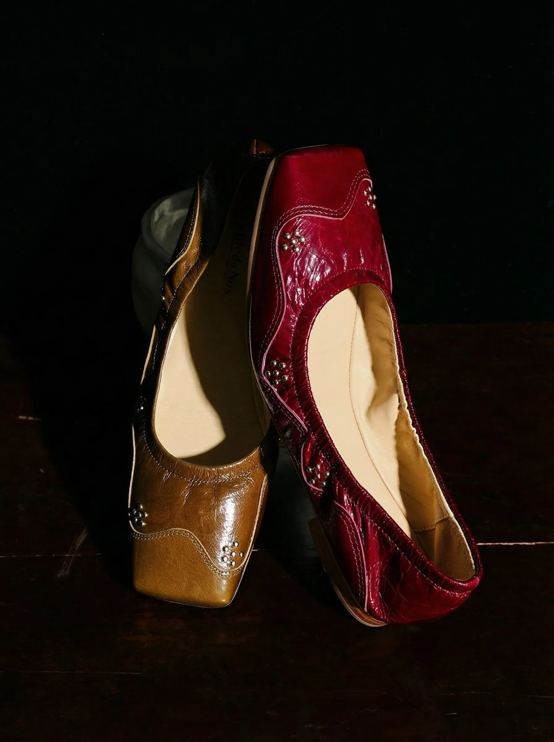 Square-Toe Studded Flats