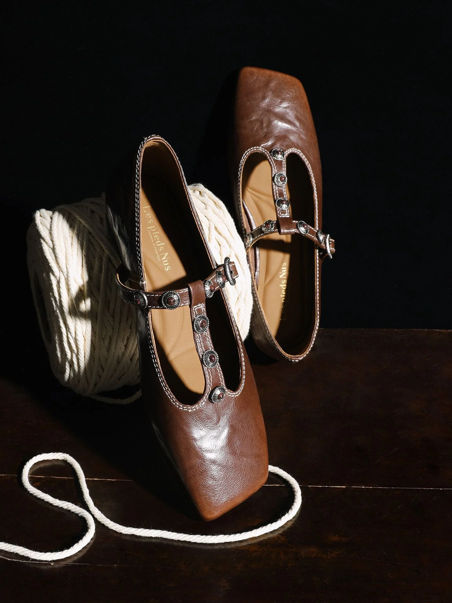 Square-Toe T-Strap Flats - Image 4