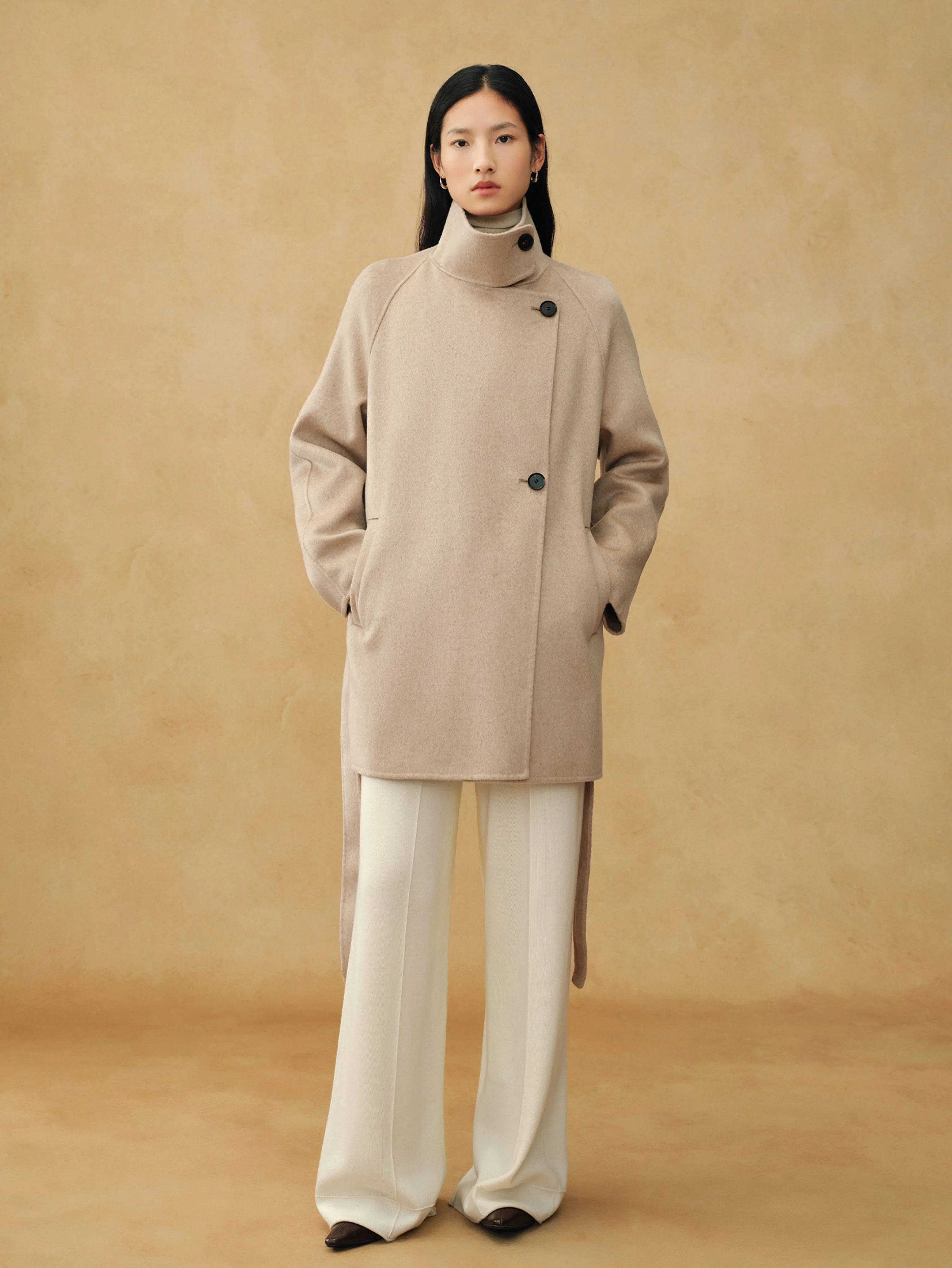 Stand-Collar Belted Cashmere Coat - Image 2