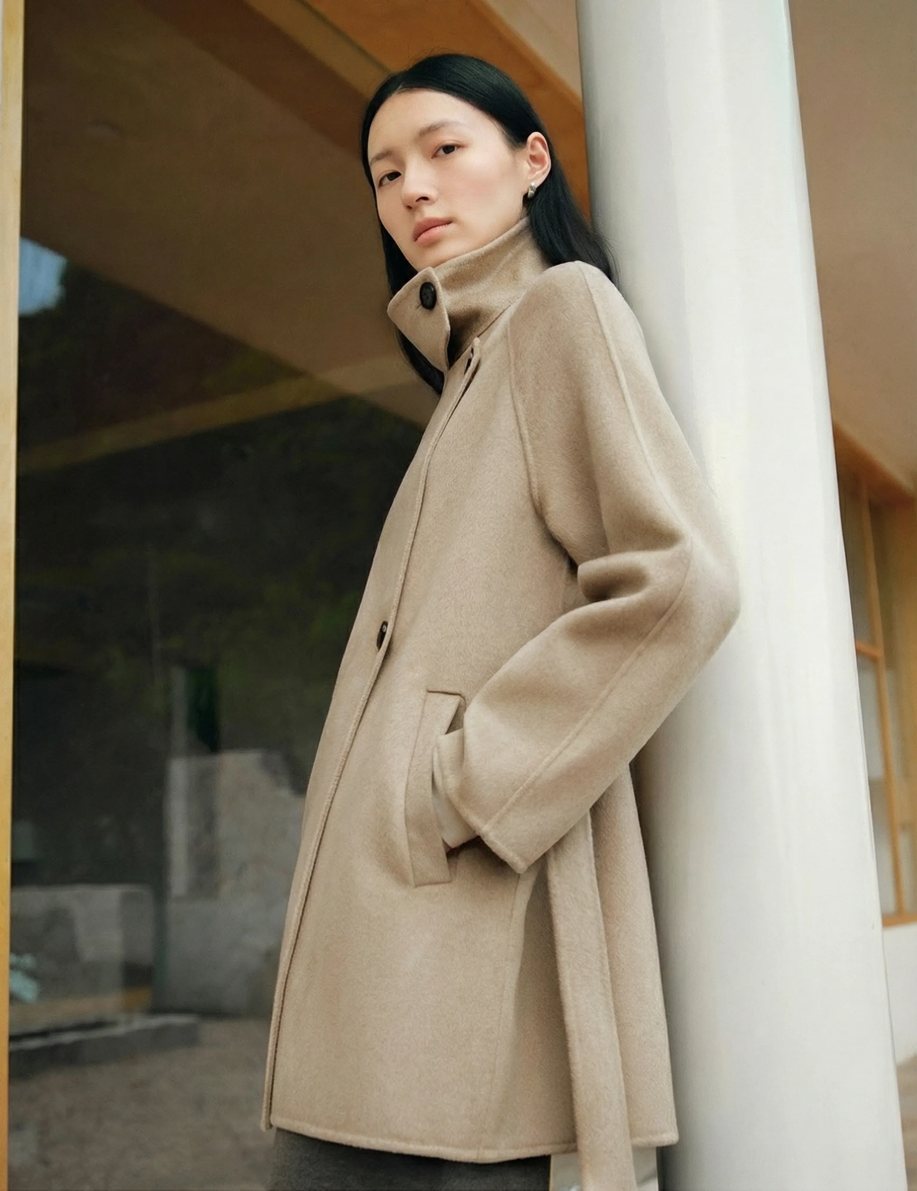 Stand-Collar Belted Cashmere Coat - Image 4