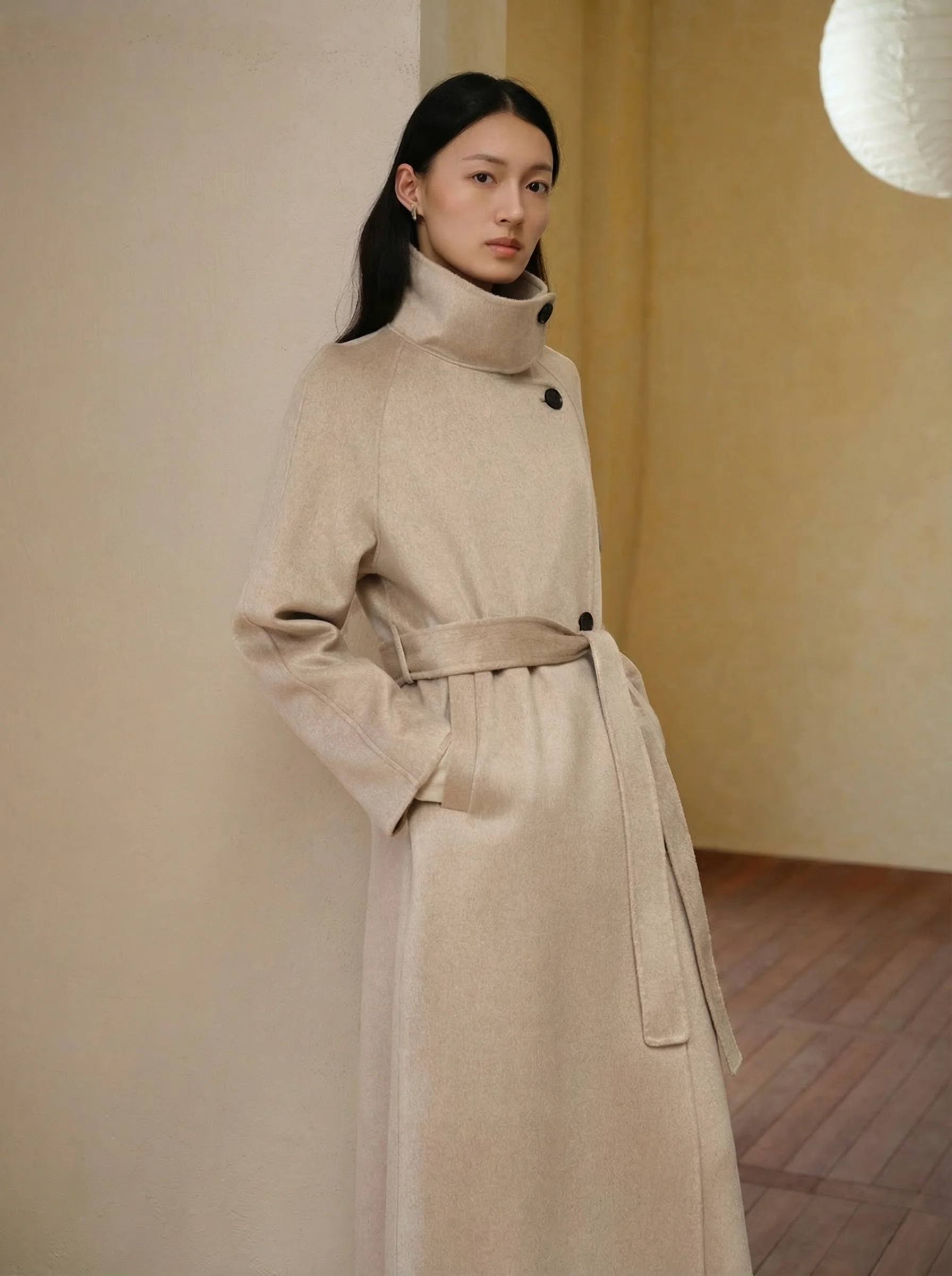 Stand-Collar Belted Cashmere Coat - Image 6