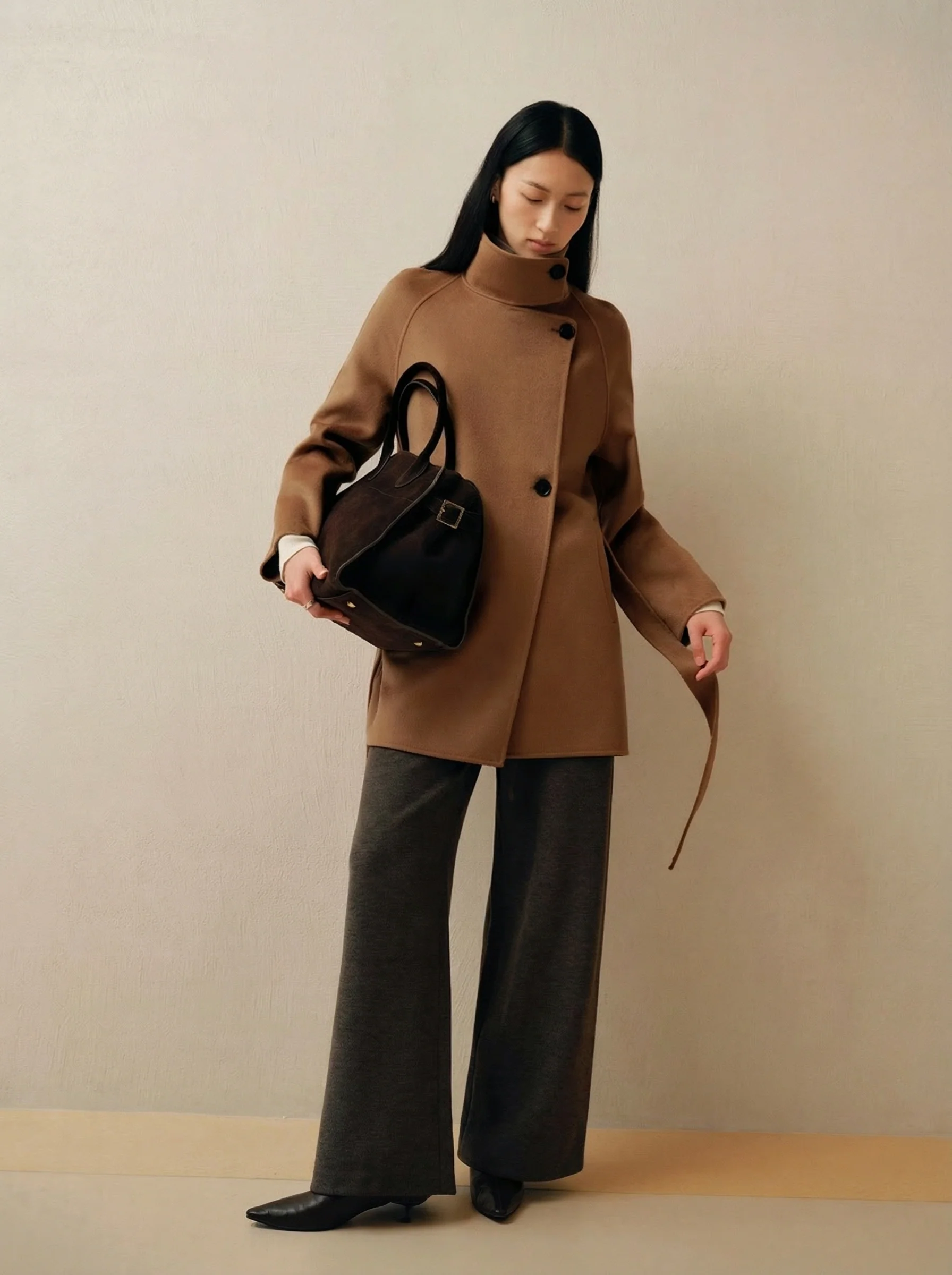 Stand-Collar Belted Cashmere Coat - Image 9