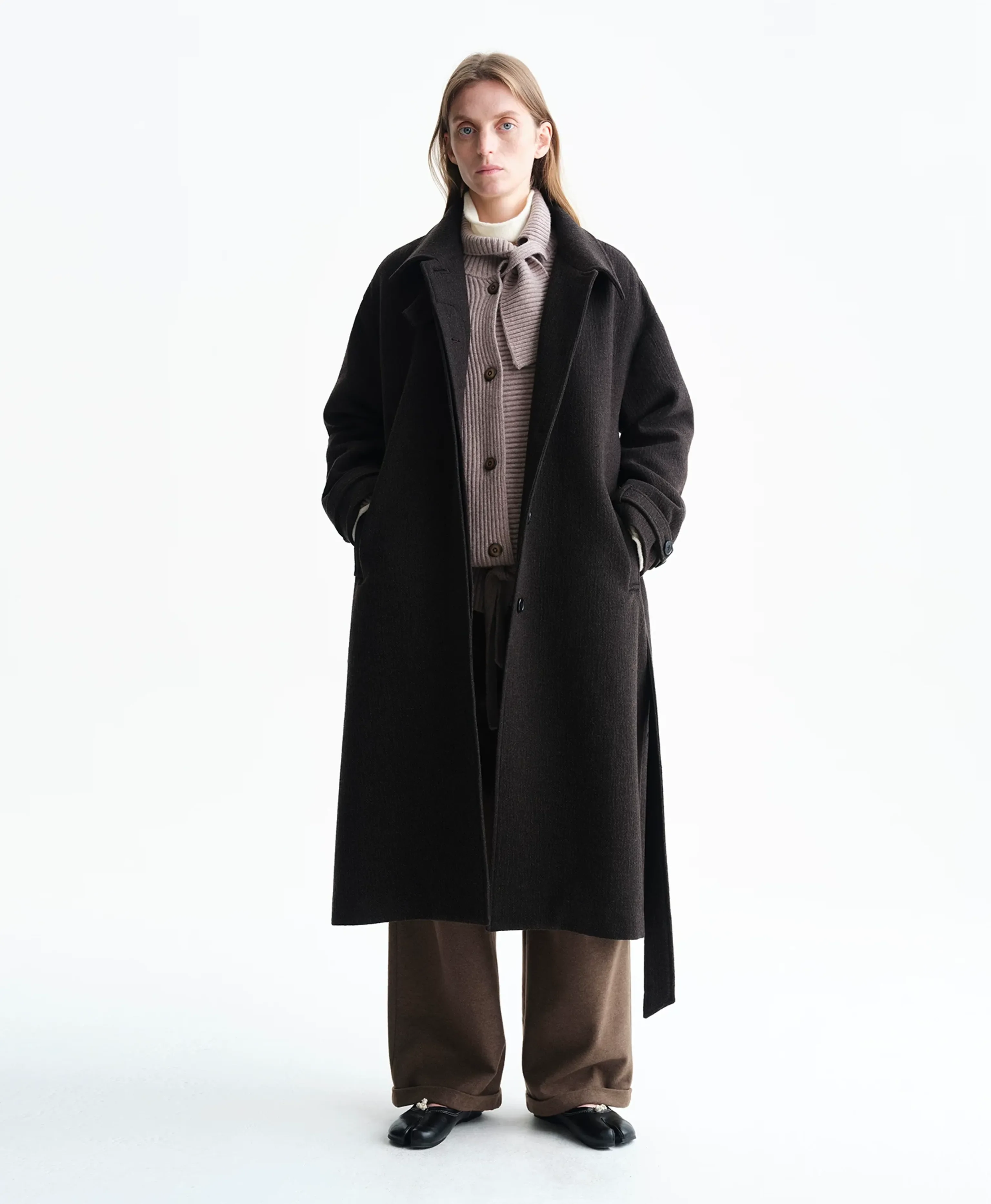 Stand-Collar Belted Long Coat - Image 3