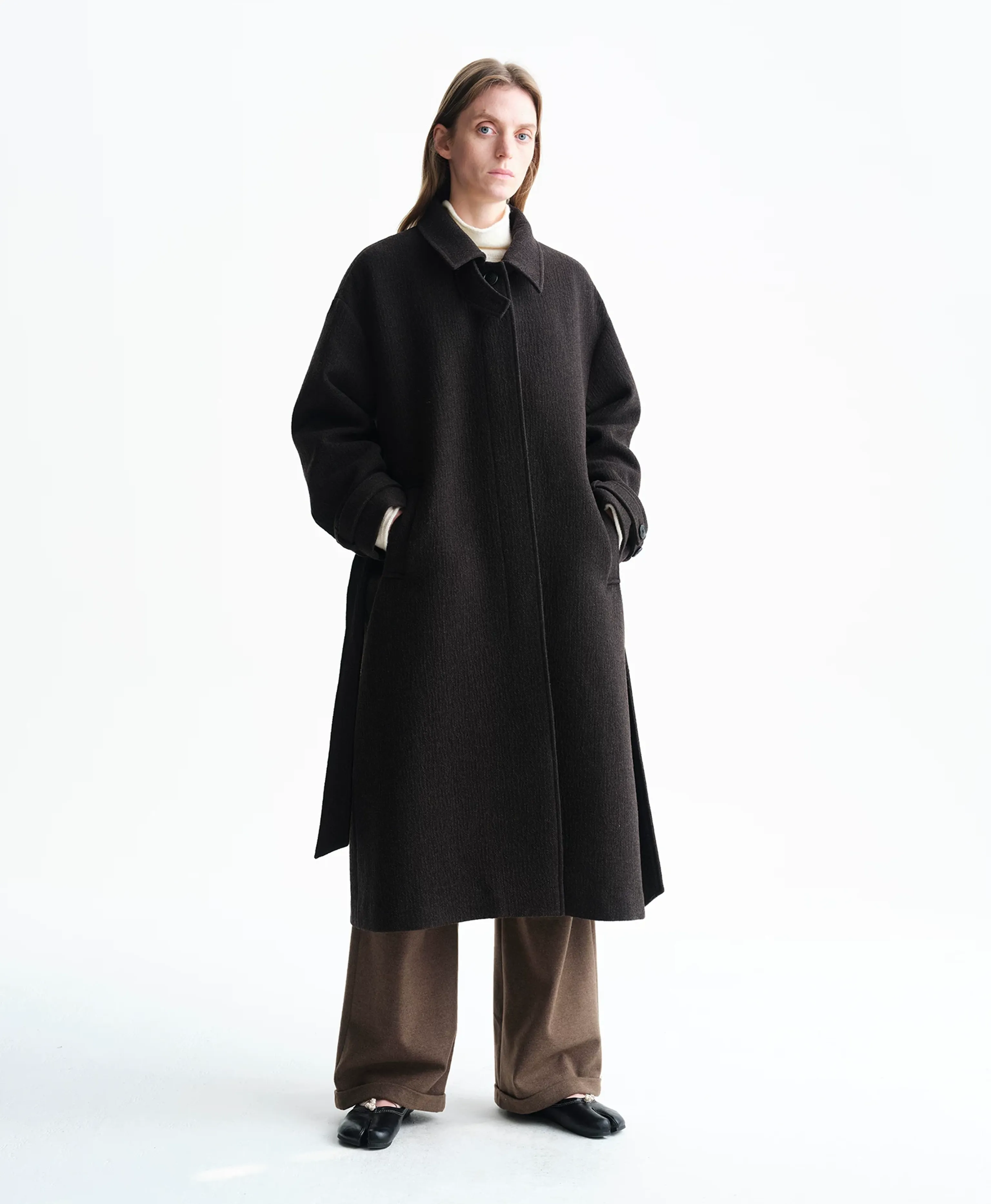 Stand-Collar Belted Long Coat - Image 4