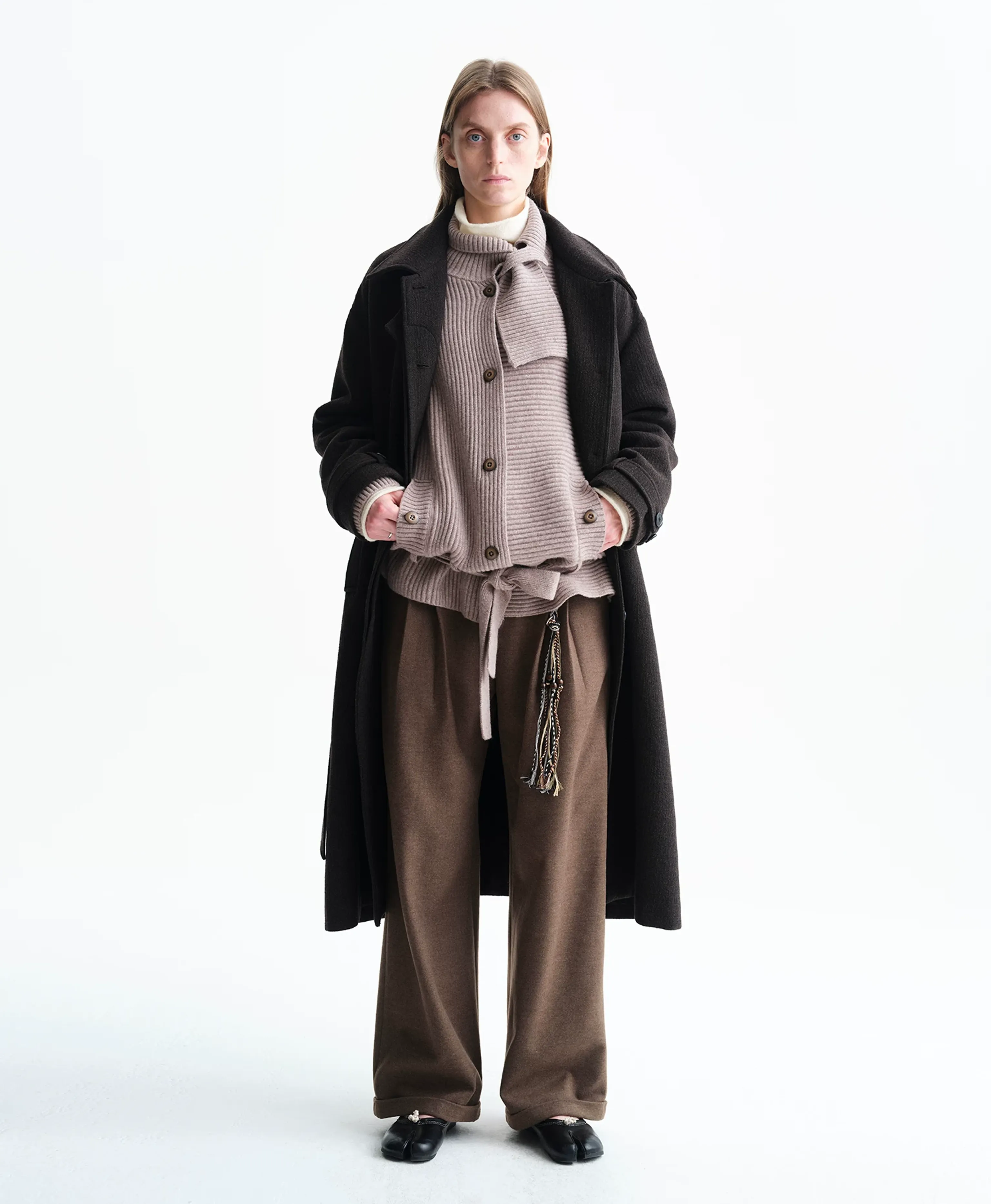 Stand-Collar Belted Long Coat - Image 5