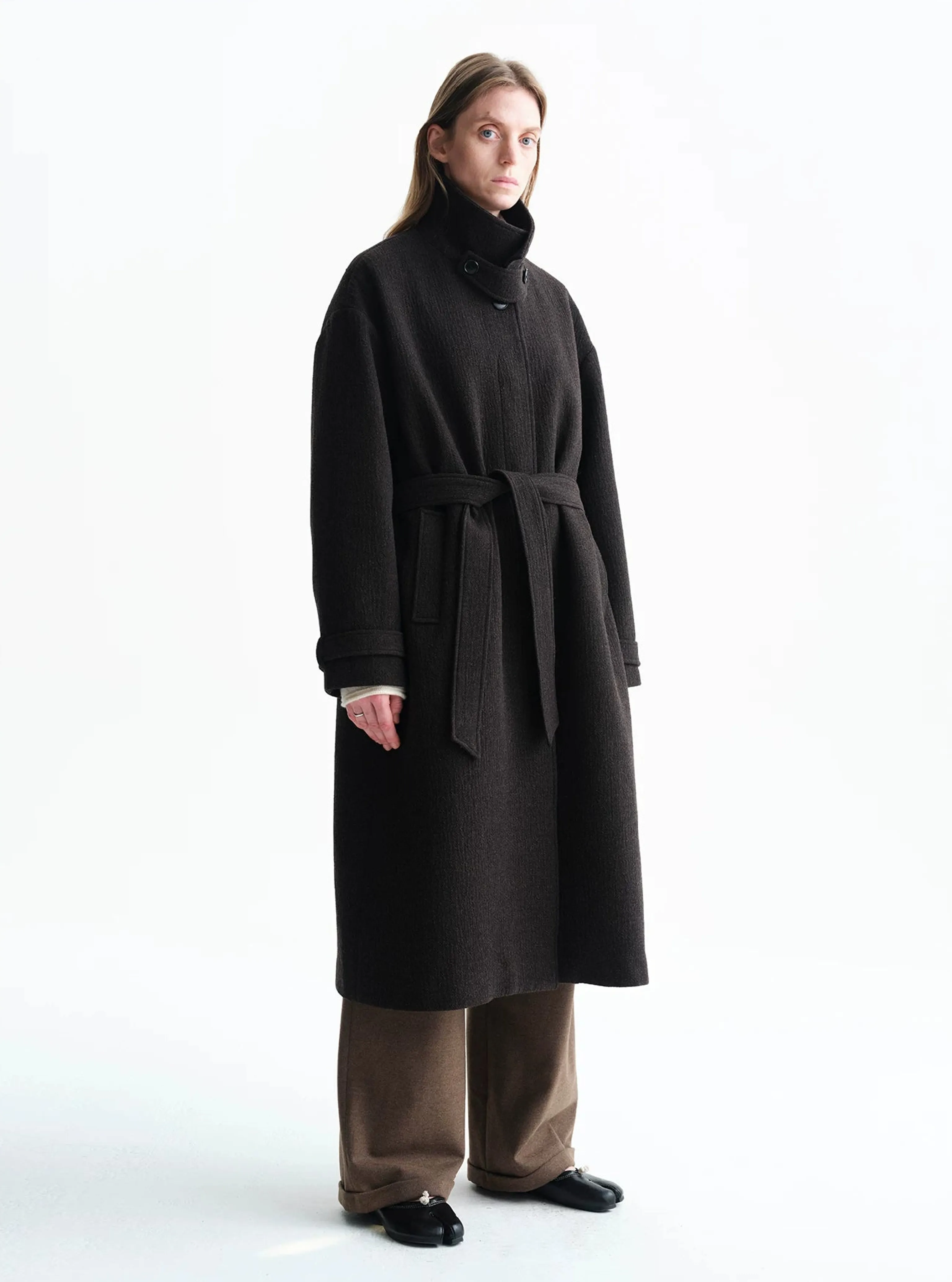 Stand-Collar Belted Long Coat - Image 6