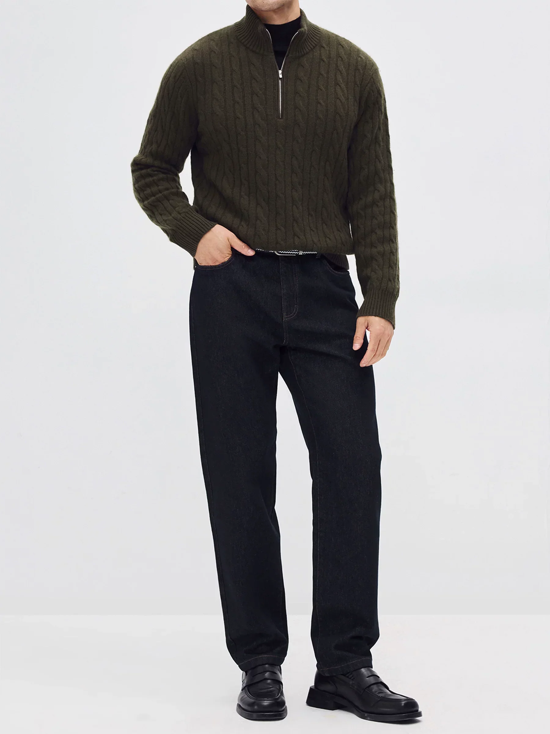 Stand-Collar Cable-Knit Cashmere Half-Zip Sweater