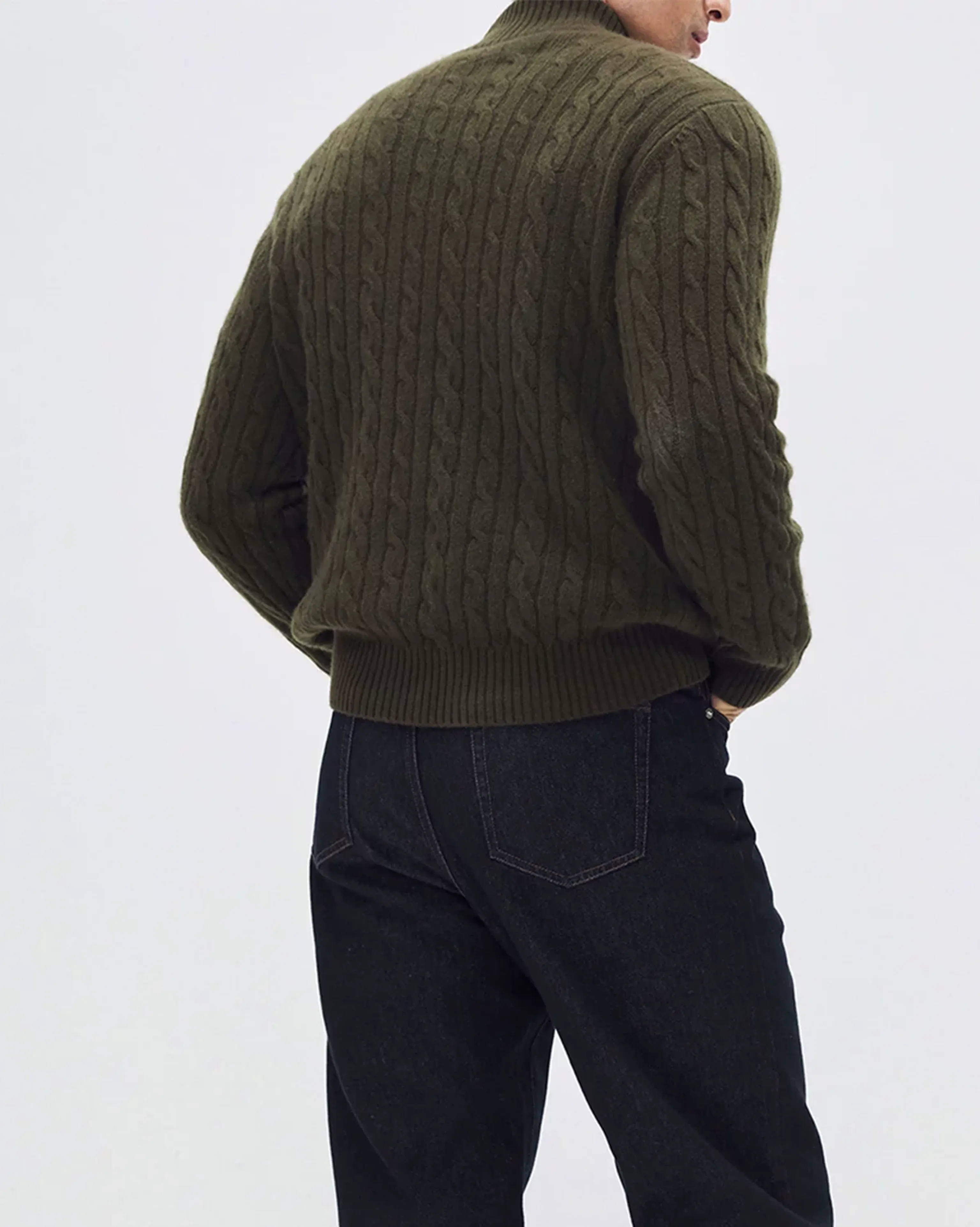 Stand-Collar Cable-Knit Cashmere Half-Zip Sweater - Image 2