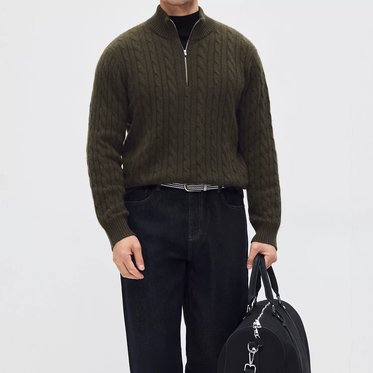 Stand-Collar Cable-Knit Cashmere Half-Zip Sweater - Image 4