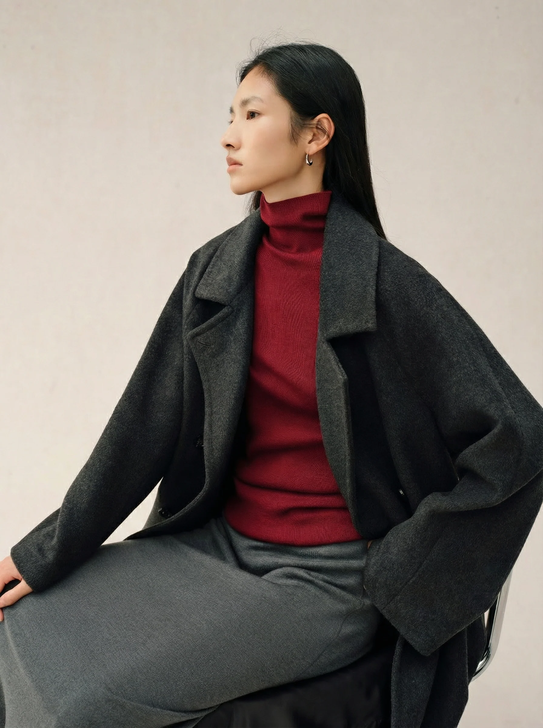 Stand Collar Cashmere Blend Coat - Image 3