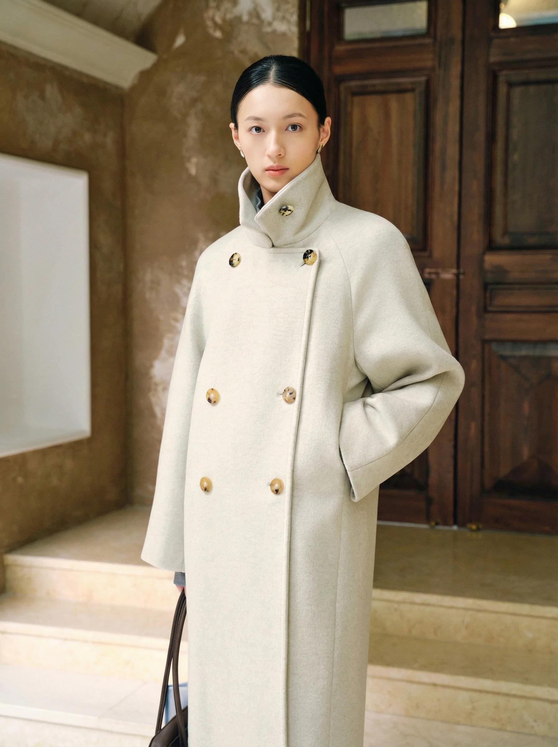 Stand Collar Cashmere Blend Coat - Image 6