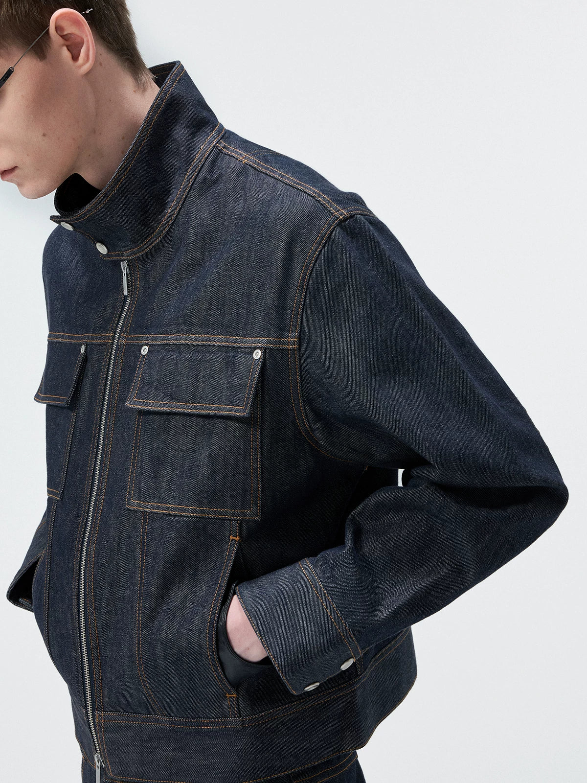 Stand Collar Denim Jacket - Image 4