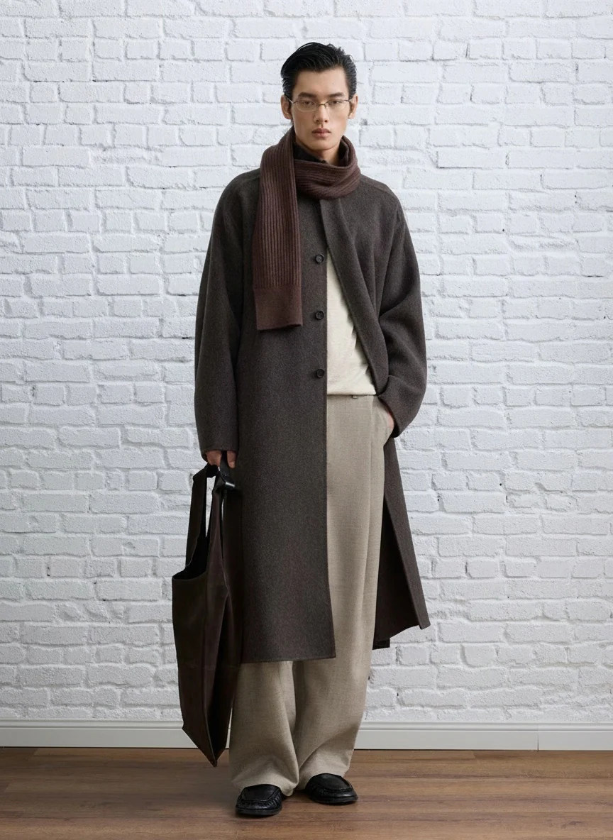 Stand-Collar Double-Faced Cashmere Wool Overcoat
