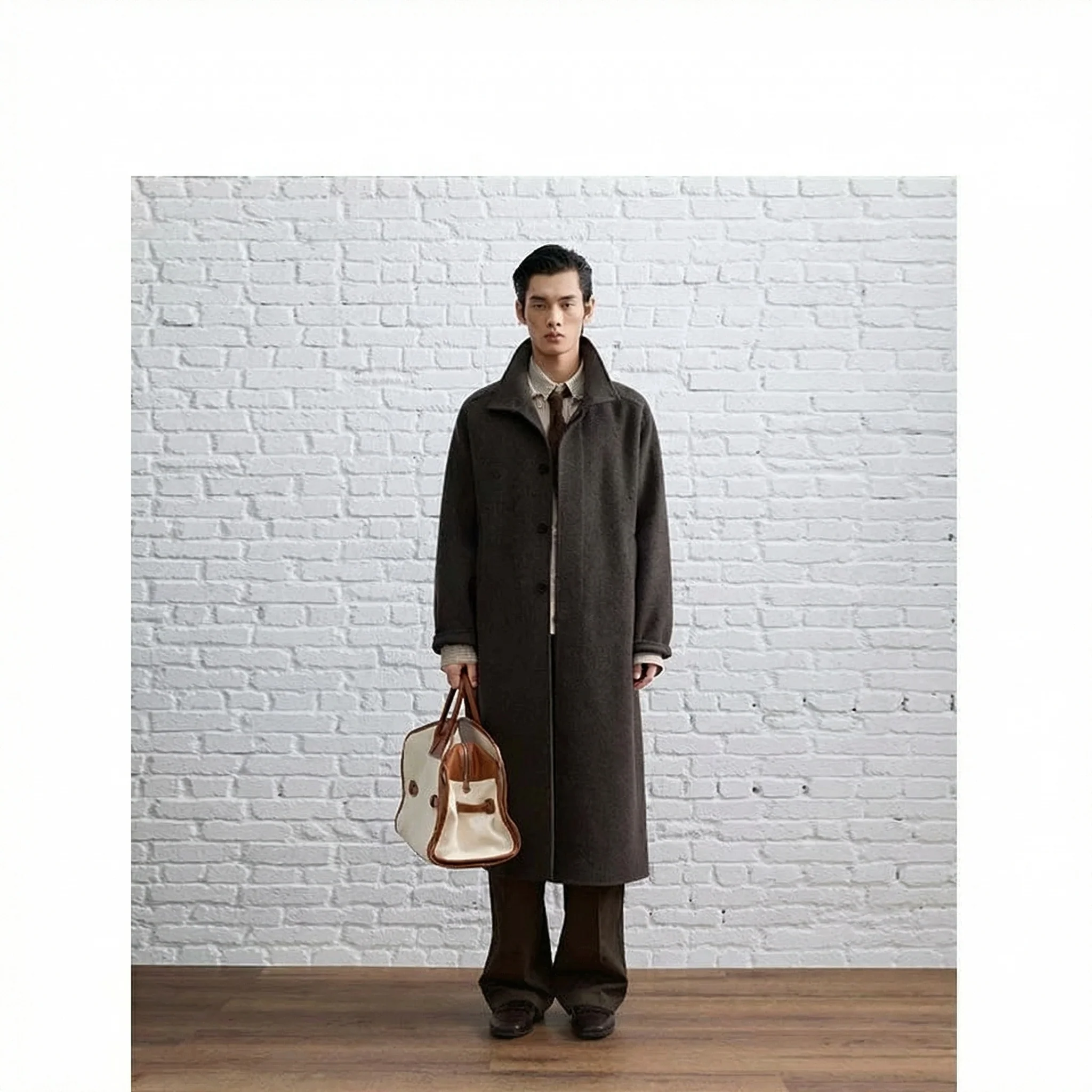 Stand-Collar Double-Faced Cashmere Wool Overcoat - Image 3