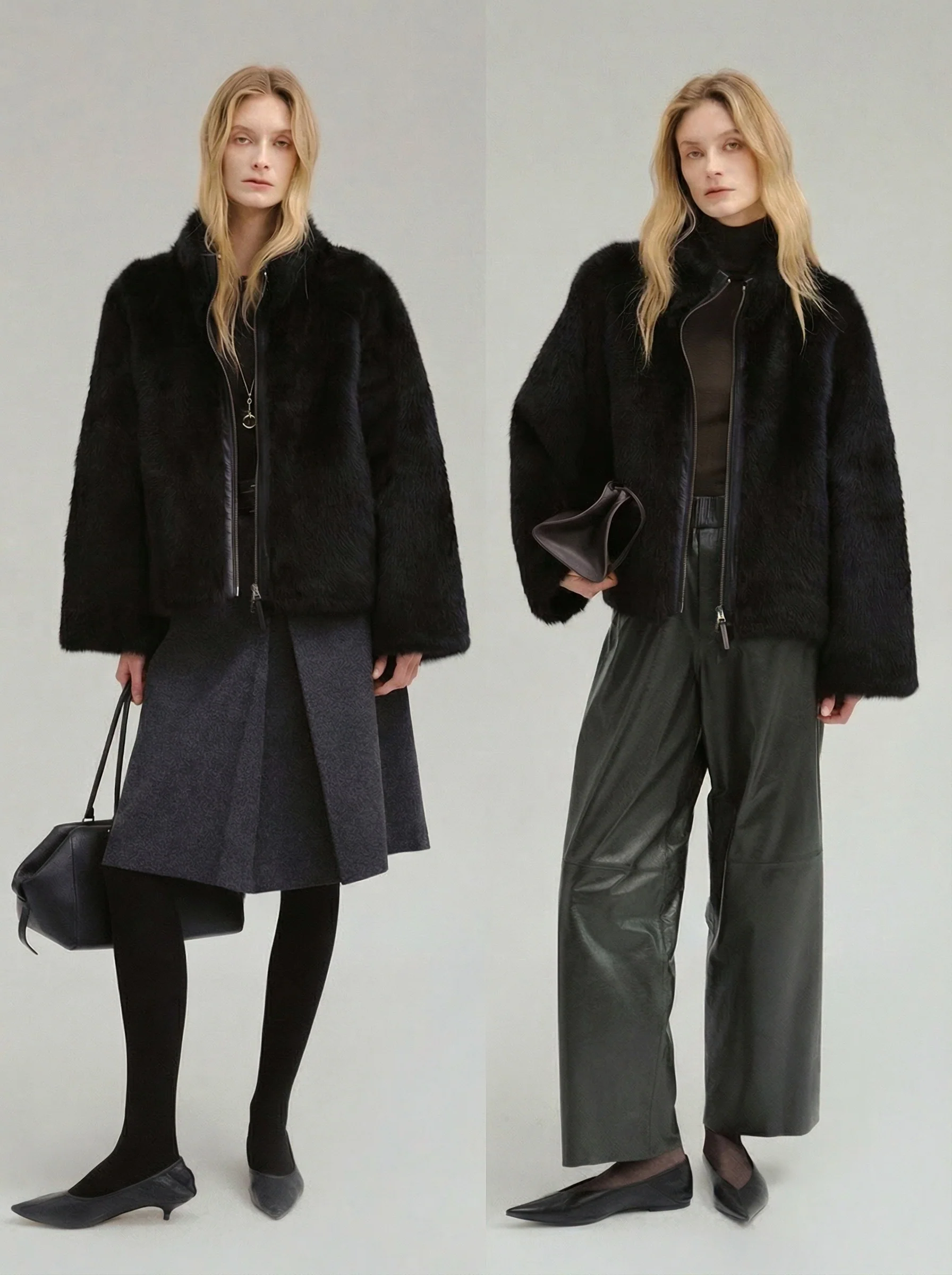 Stand-Collar Double-Zip Shearling Jacket - Image 3