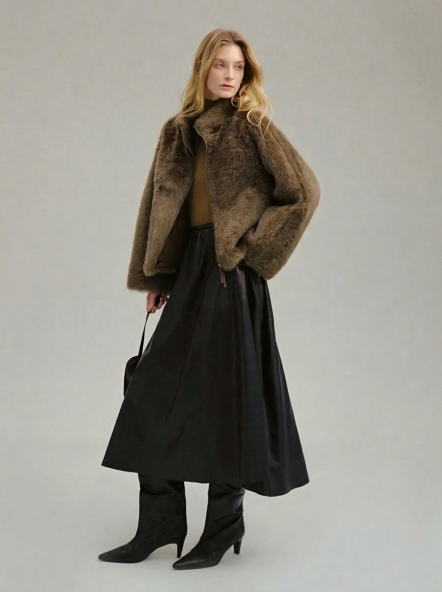 Stand-Collar Double-Zip Shearling Jacket - Image 4