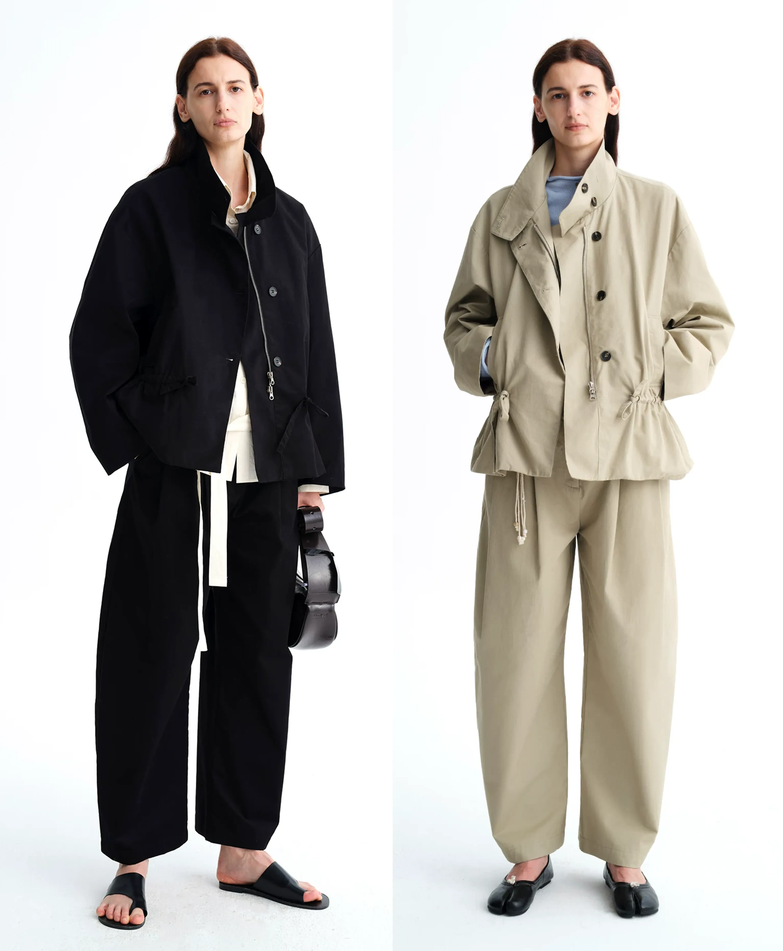 Stand-Collar Drawstring Jacket