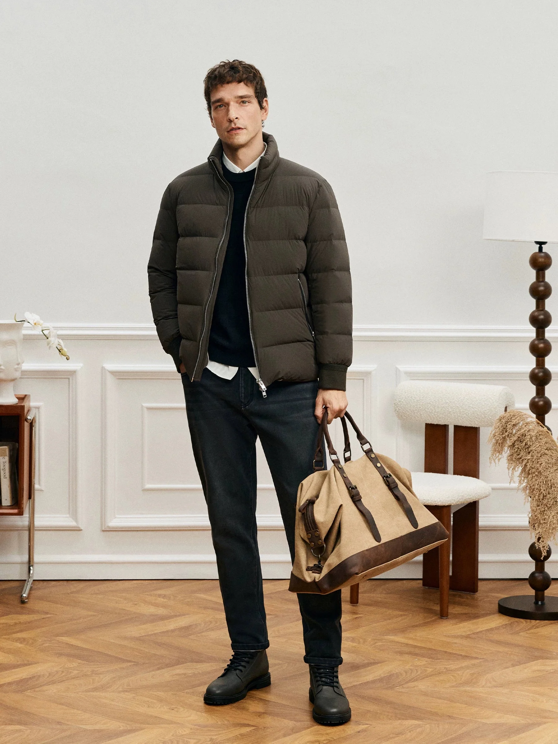 Stand-Collar Goose Down Puffer Jacket