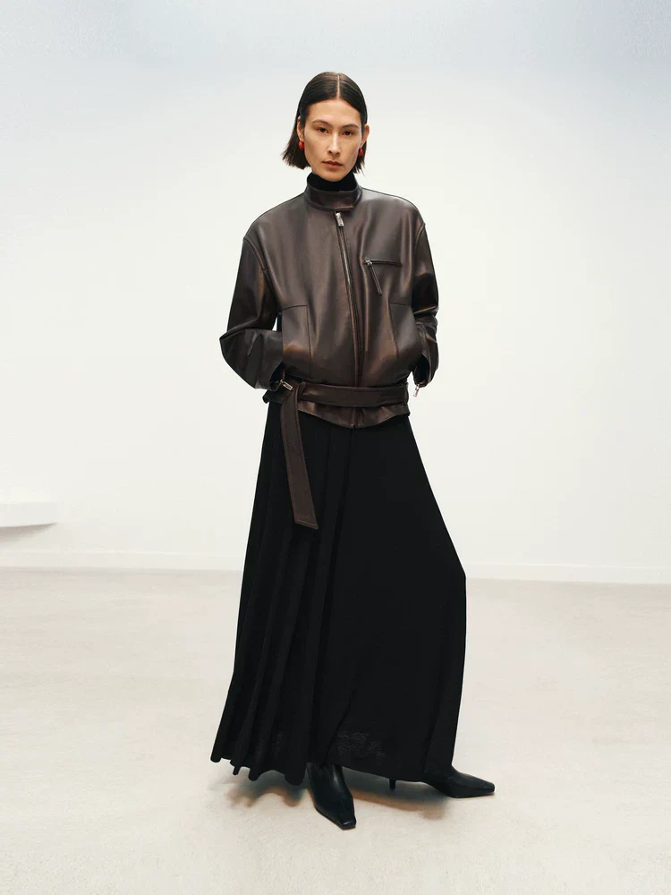 Stand-Collar Leather Jacket