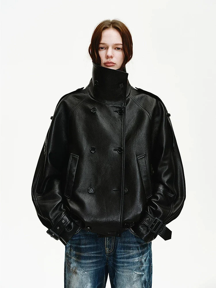 Stand-Collar Leather Jacket