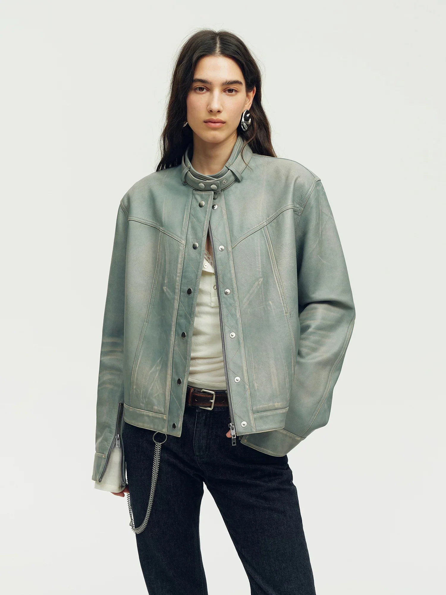 Stand-Collar Leather Jacket - Image 4
