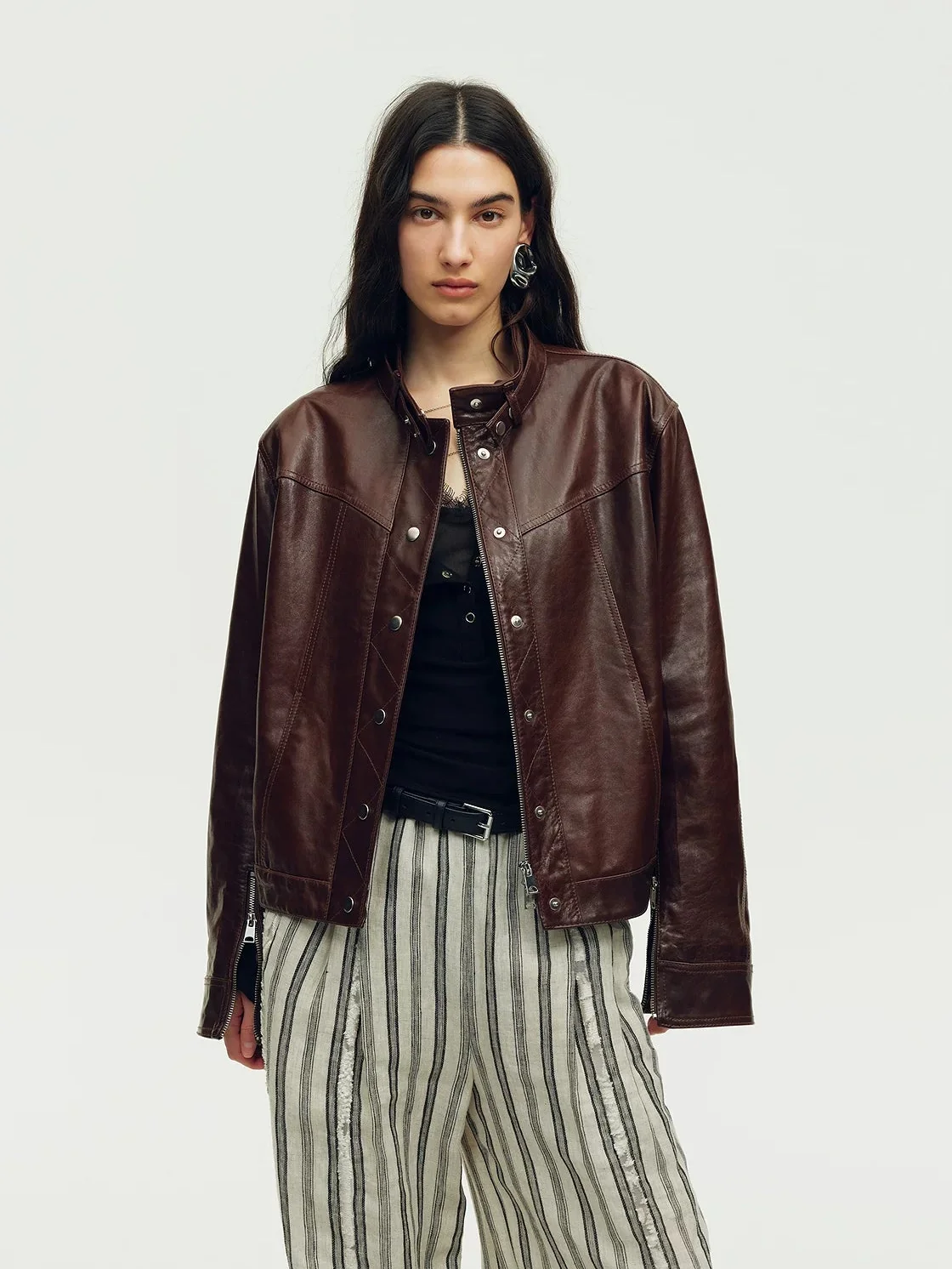 Stand-Collar Leather Jacket - Image 6