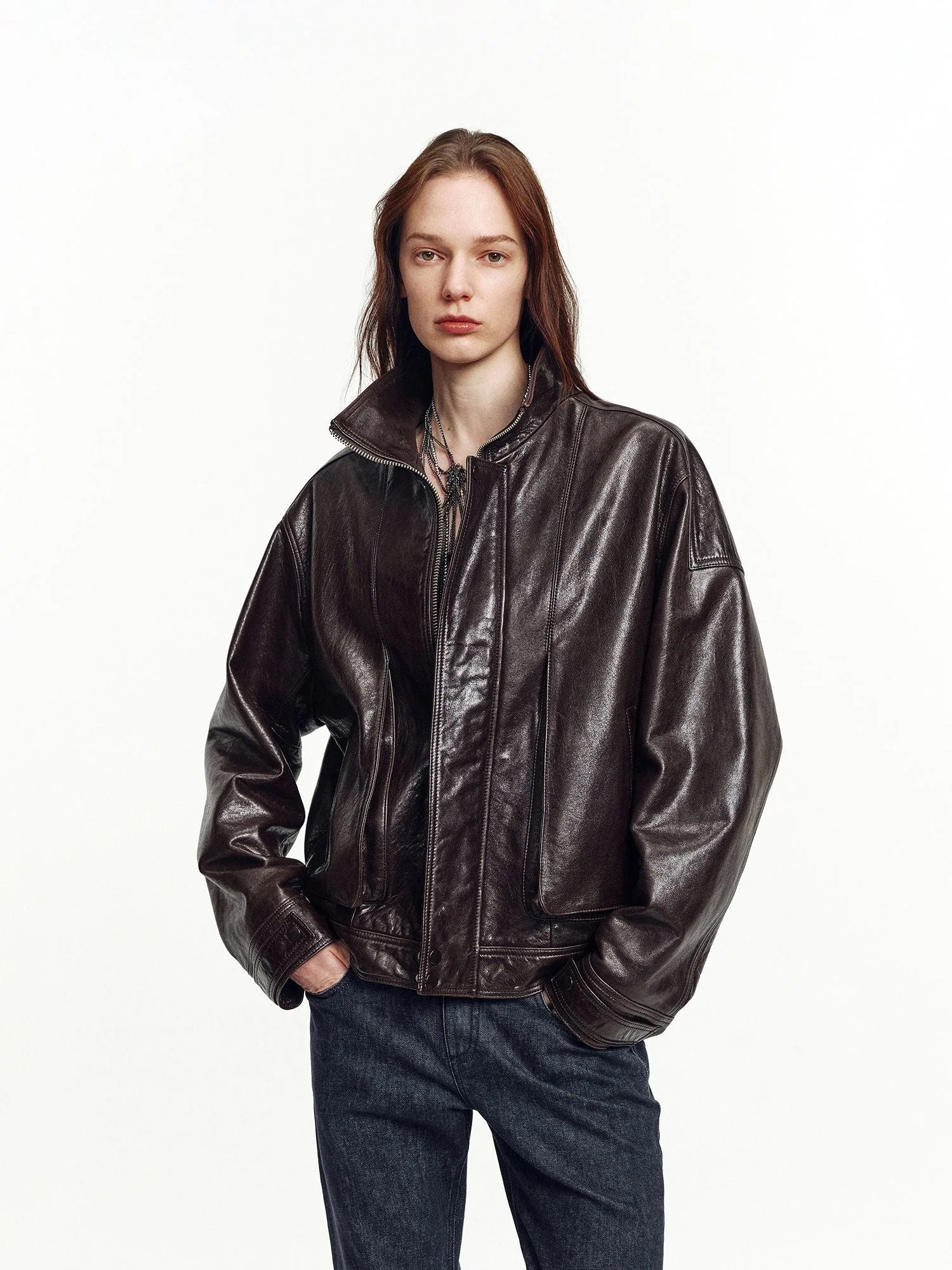 Stand Collar Leather Jacket